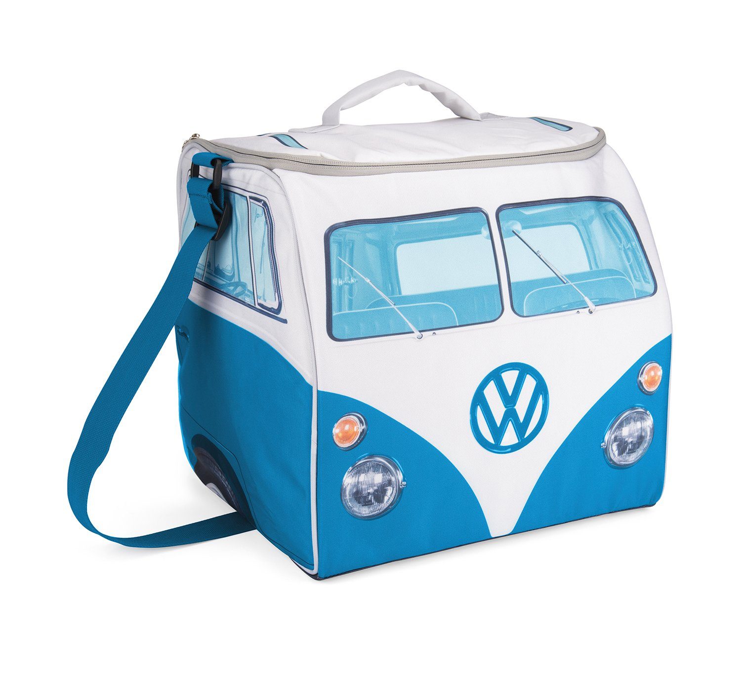 VW Collection by BRISA Kühltasche Volkswagen Thermotasche im T1 Bulli Bus Design, vollisolierte Picknicktasche, 30 Liter Blau