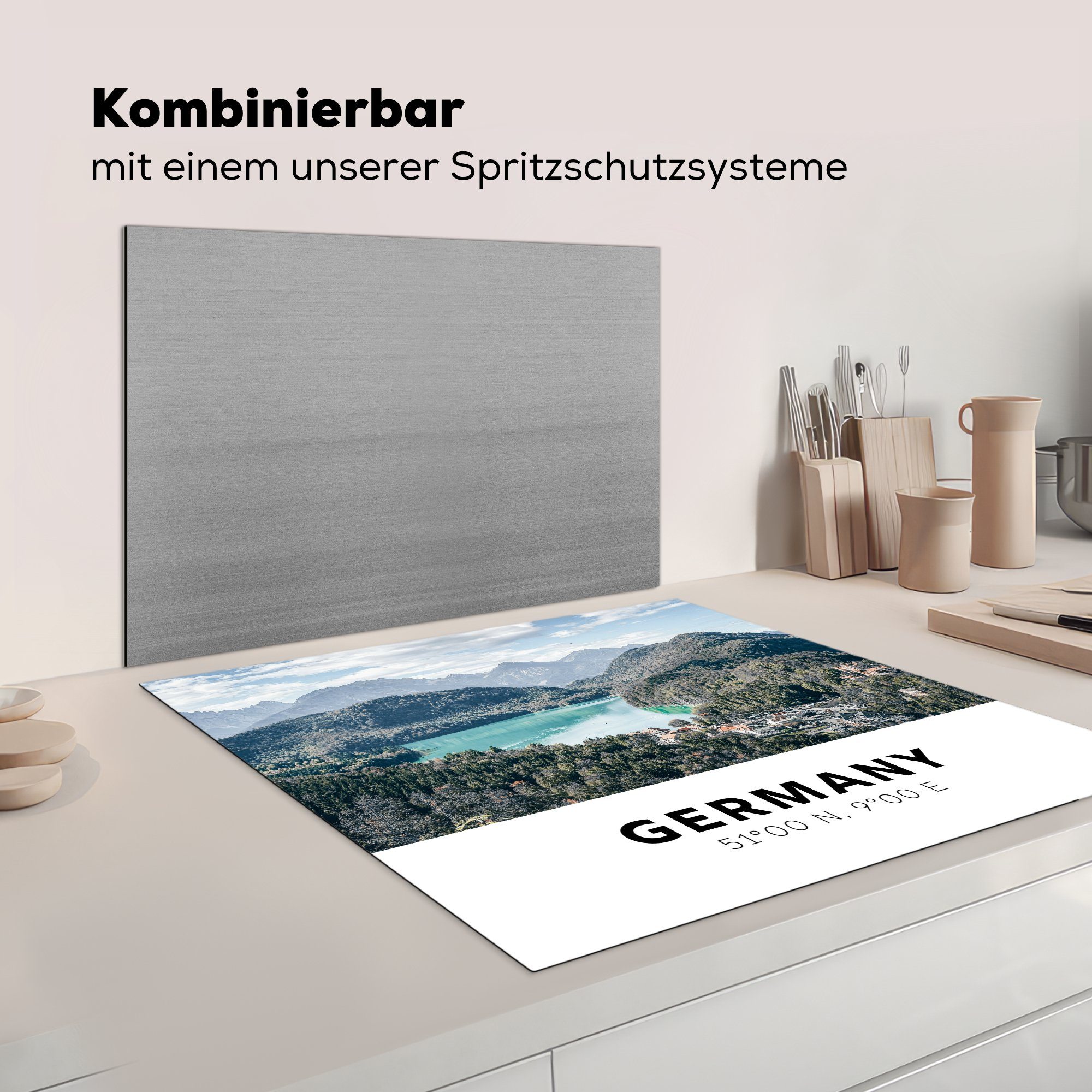 Bergen, - tlg), Vinyl, 78x78 cm, für Ceranfeldabdeckung, küche Herdblende-/Abdeckplatte MuchoWow Arbeitsplatte Meer Deutschland - (1
