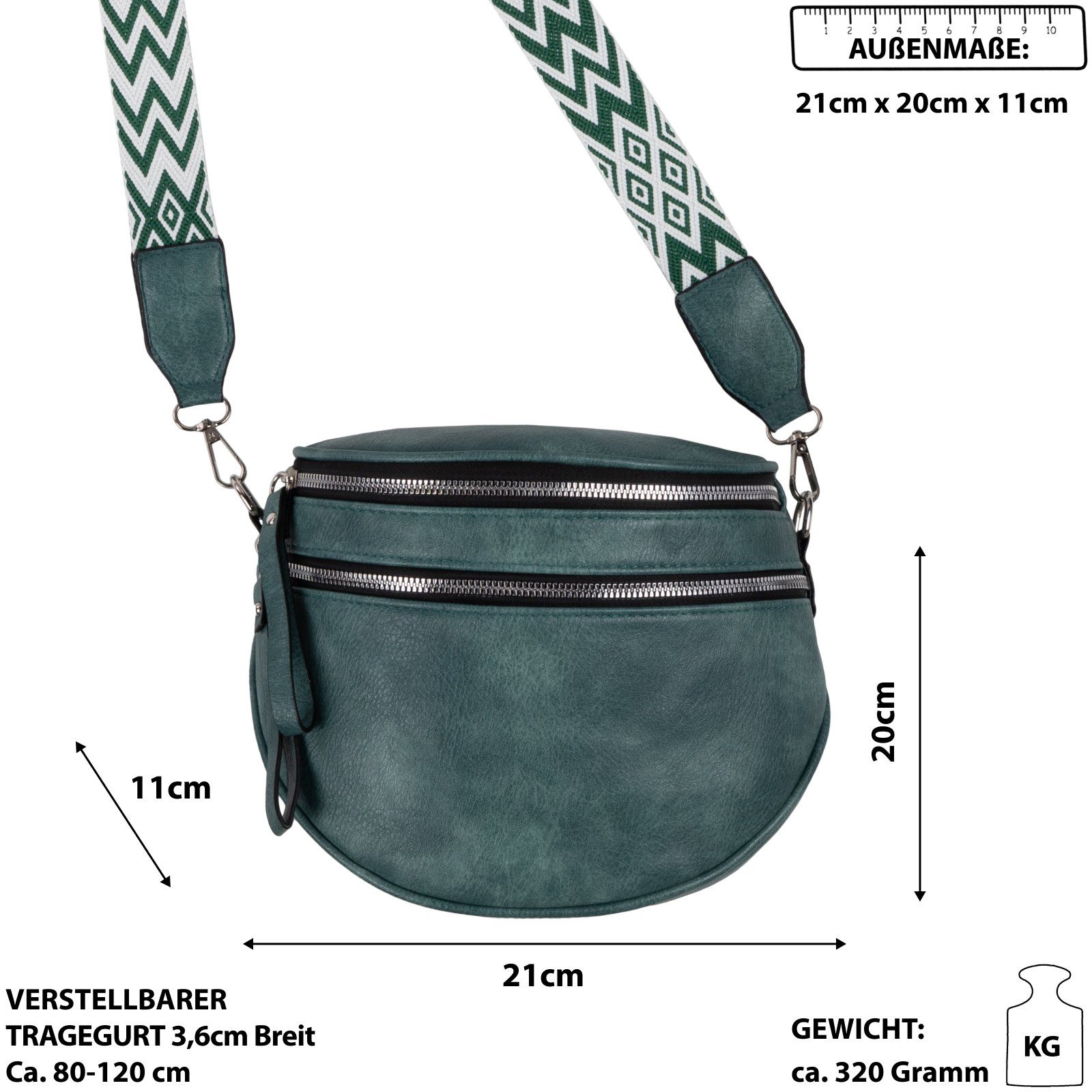 EAAKIE Gürteltasche Bauchtasche Umhängetasche Crossbody-Bag Kunstleder Italy-Design, als Schultertasche, CrossOver, Umhängetasche tragbar