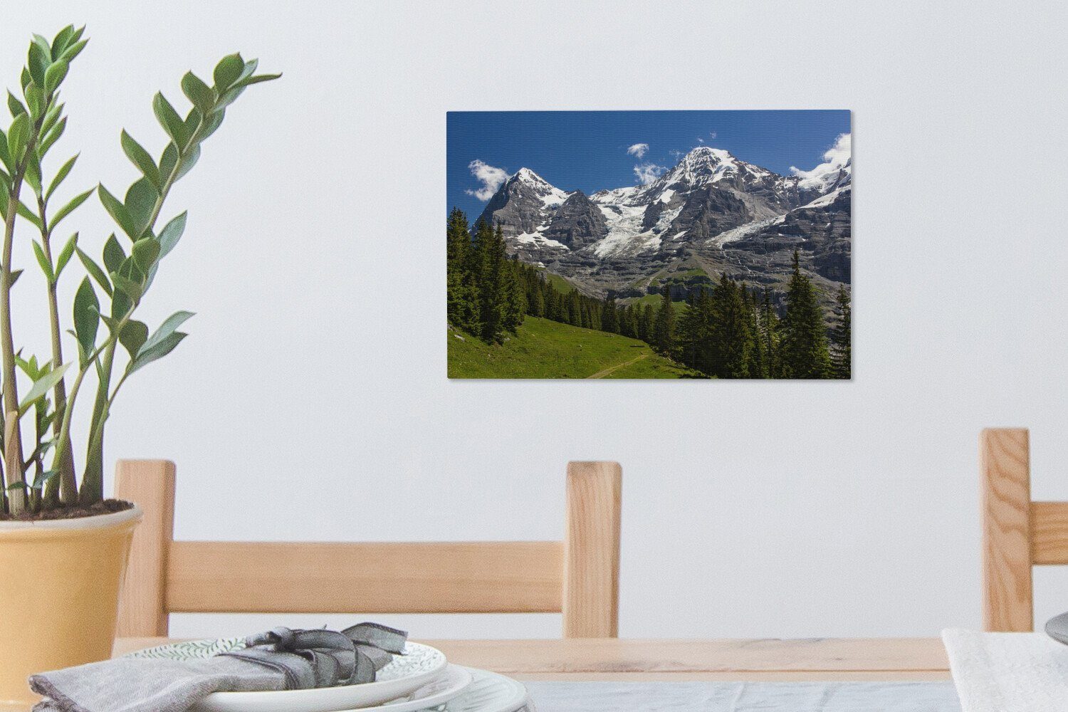 die Wanddeko, und Leinwandbilder, Eiger 30x20 der Schweiz, cm OneMillionCanvasses® Aufhängefertig, Wälder Wandbild Berge für Monch in (1 Leinwandbild St),