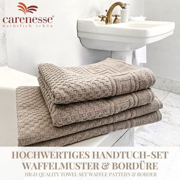 Carenesse Handtücher 50 x 100 cm grau, 4-er Pack, Handtuch Set Waffelmuster & Bordüre, Baumwolle, 100% Baumwolle I Frottee Handtücher fusselfrei & saugstark Bath Towel