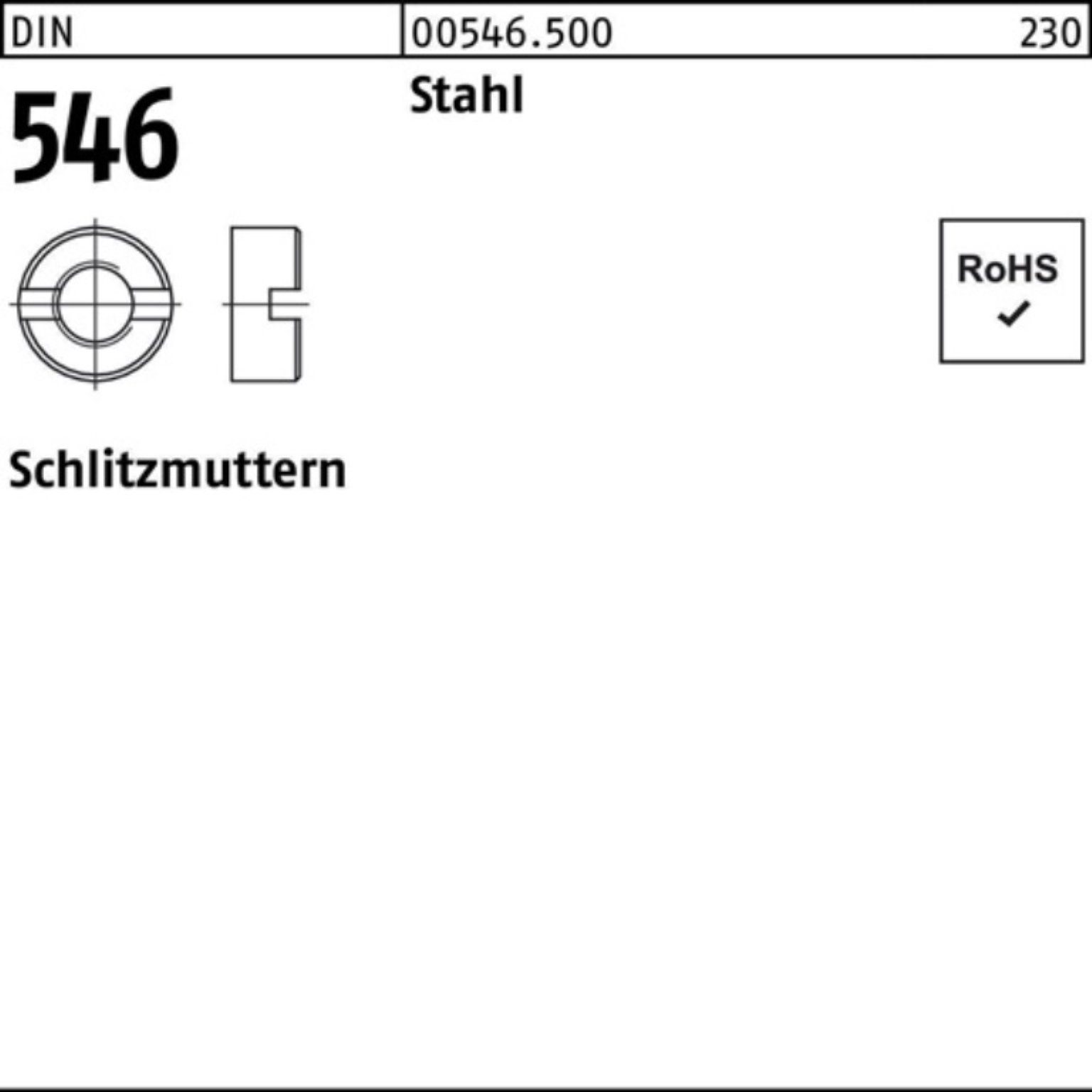 Reyher Schlitzmutter 500er 546 Sch DIN Stück M8 Pack Stahl Stahl 500 DIN 546 Schlitzmutter