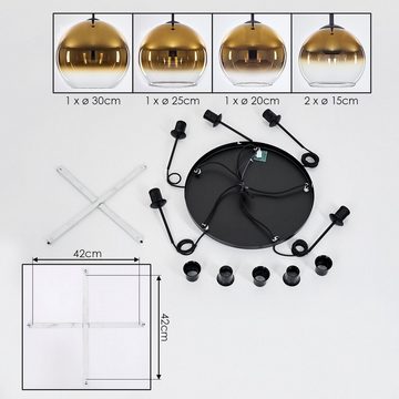 hofstein Hängeleuchte »Cesaro« Hängelampe aus Metall/Glas in Schwarz/Goldfarben/Klar, ohne Leuchtmittel, Retro Design mit Schirmen aus Glas (2x15cm; 20cm; 25cm; 30cm),5xE27