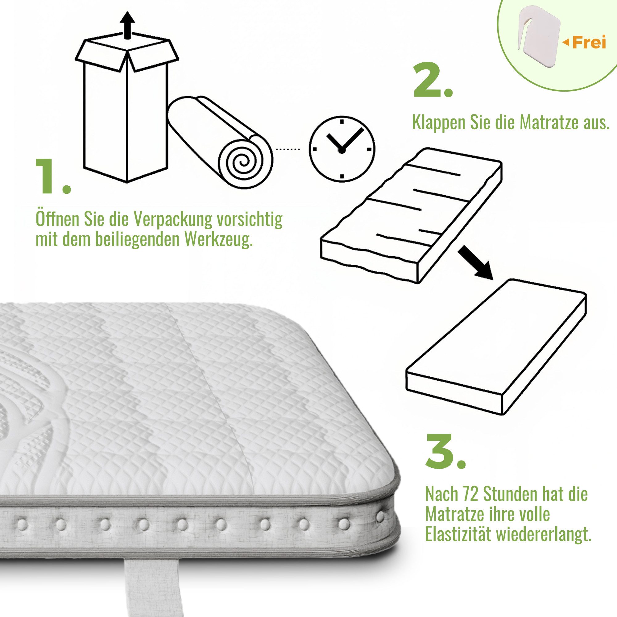 Taschenfederkernmatratze 90x190 90x200 140x200, H3, 10cm Höhe, Hybrid-Matratze mit Kaltschaum, Odikalo, 10 cm hoch, (Ergonomische Orthopädische Rollmatratze für Schlafsofa, Klappbett & Gästebett, Atmungsaktiv)