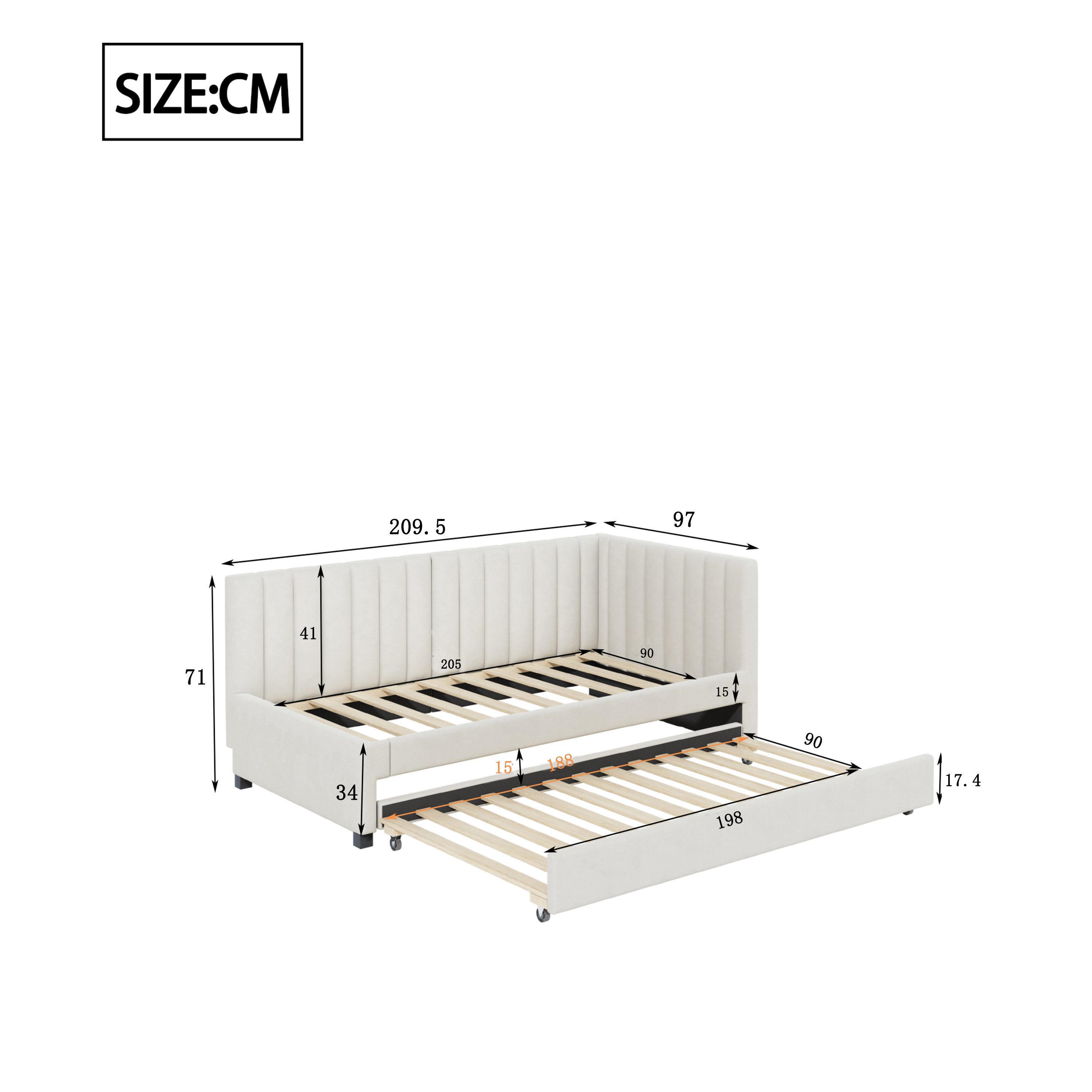 Odikalo Schlafsofa Schlafcouch Ausziehbett 90x200 mit Lattenrost, Polsterbett 90x200, Ausziehbares Schlafsofa, Multifunktionsbett mit Lattenrost, Jugendbetten K – Bild 4 von 5