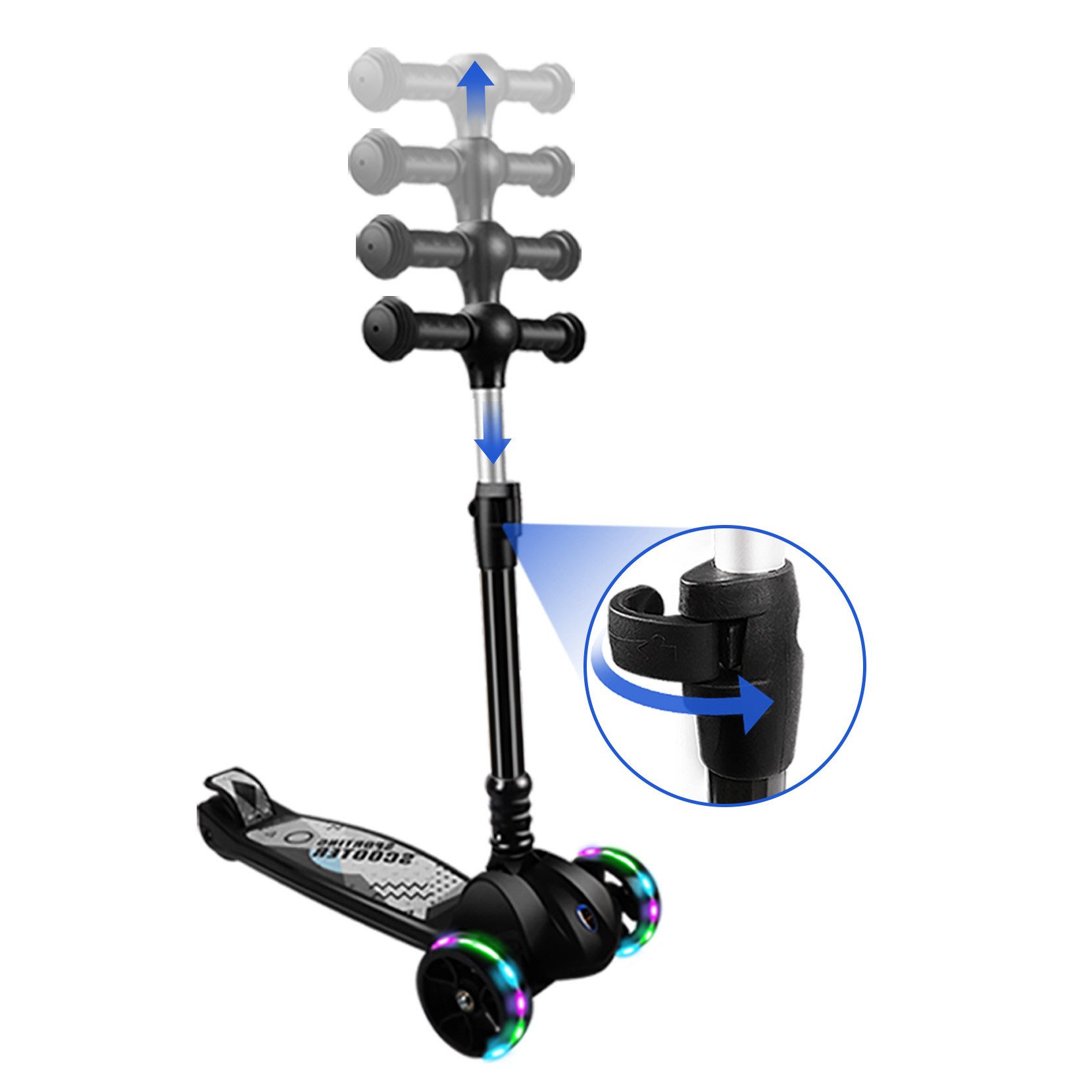 OUNUO Dreiradscooter Höhenverstellbarer Kinderroller mit LED-Rädern für Kinder ab 3 Jahren – Bild 4 von 5