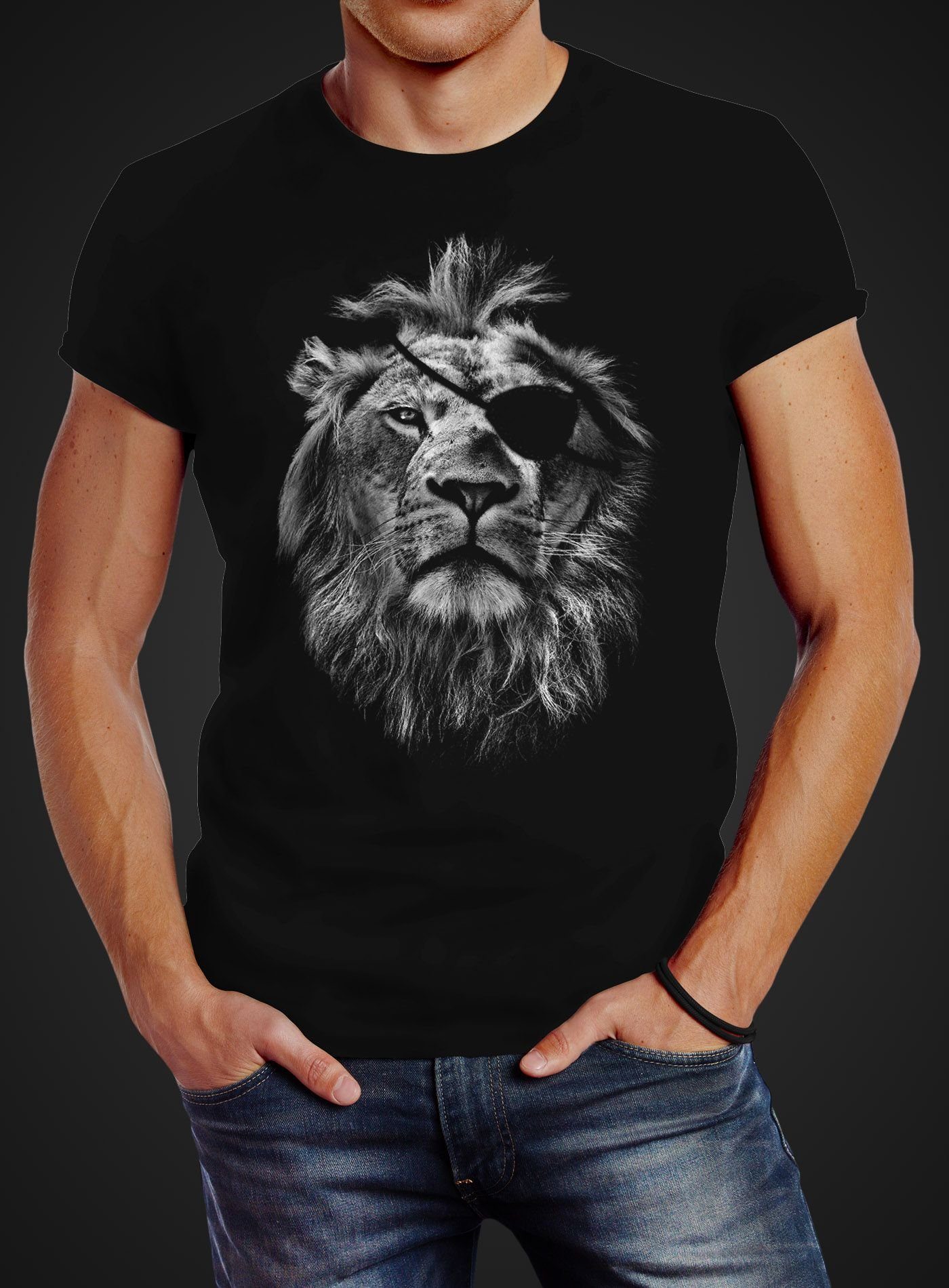 Neverless Print-Shirt Cooles Herren T-Shirt Löwe Print Aufdruck Motiv Slim günstig online kaufen