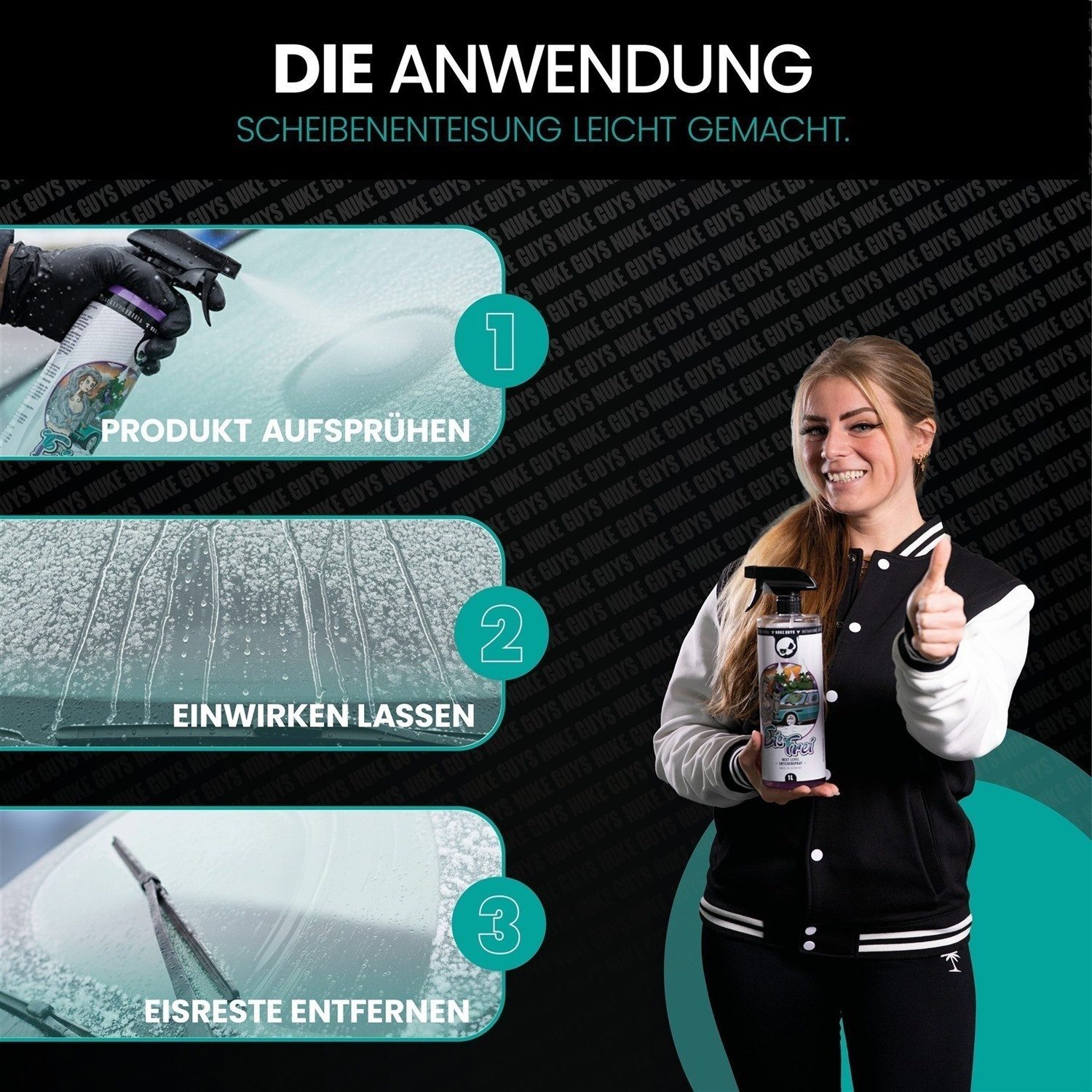 Nuke Guys Scheibenfrostschutz Enteiserspray Auto Scheibenenteiser Nuke Guys EisFrei 1L, bis -70 °C, 1 l, Klare Sicht im Winter ohne Scheiben Kratzen – Bild 5 von 5