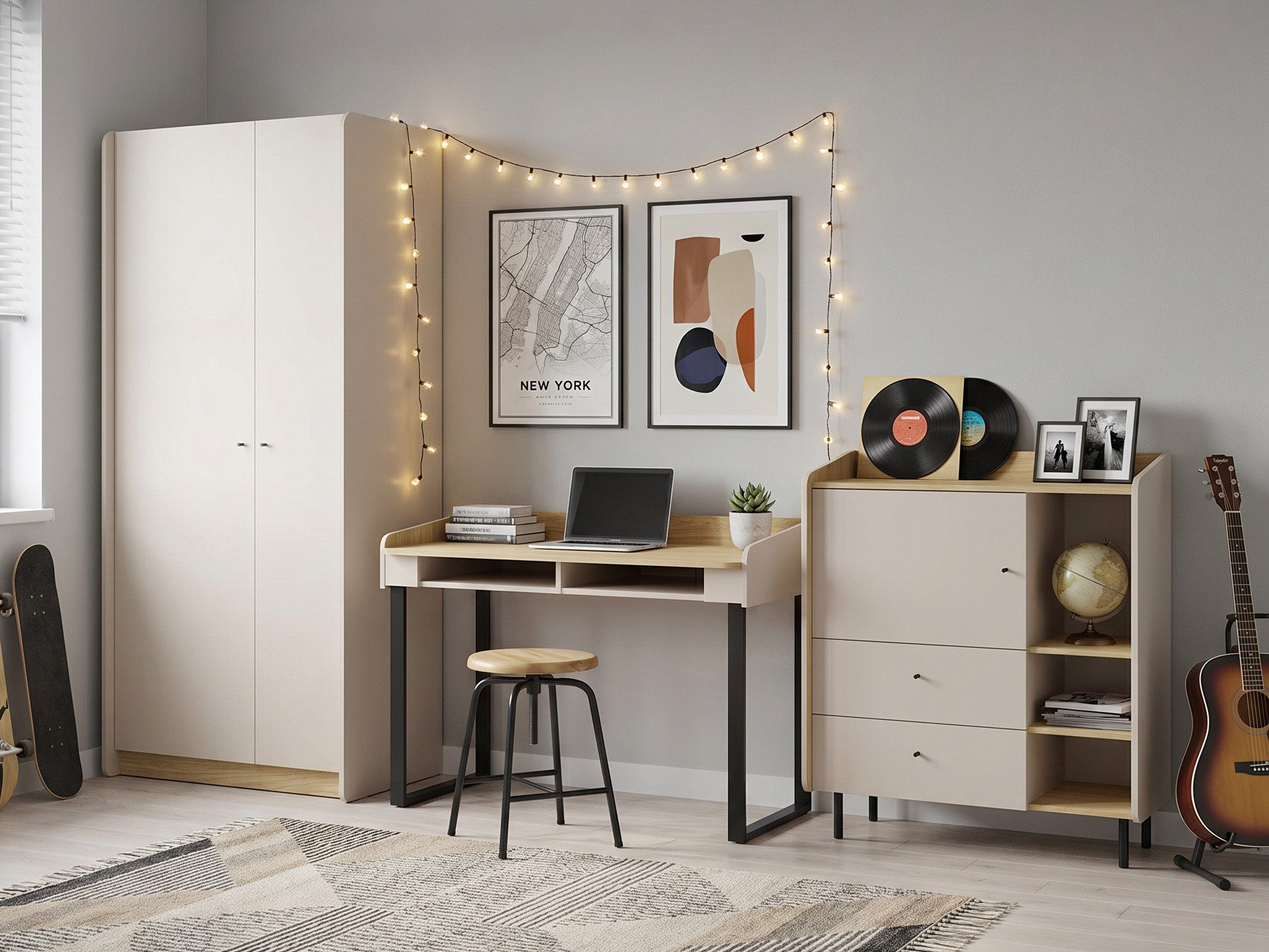 Jugendzimmer-Set ALEX 3-teilig Kleiderschrank Schreibtisch Kommode