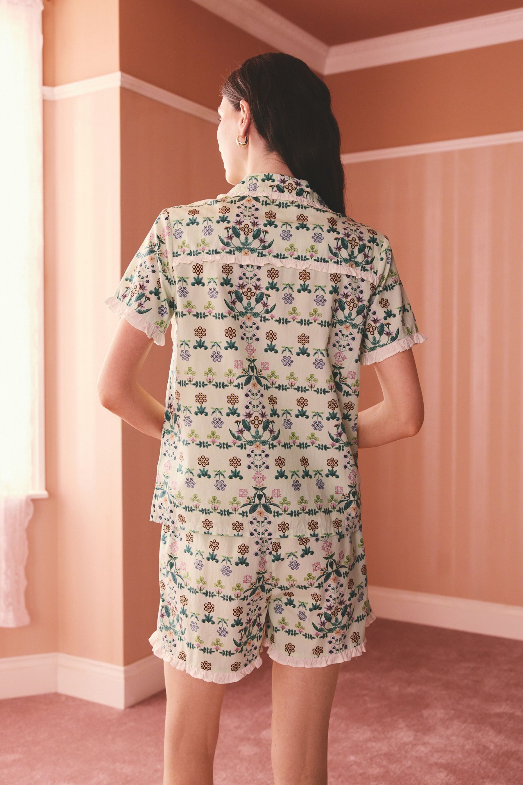 Cath Kidston Pyjama Cath Kidston geknöpfte Shorts mit Rüschen, Set (2 tlg)