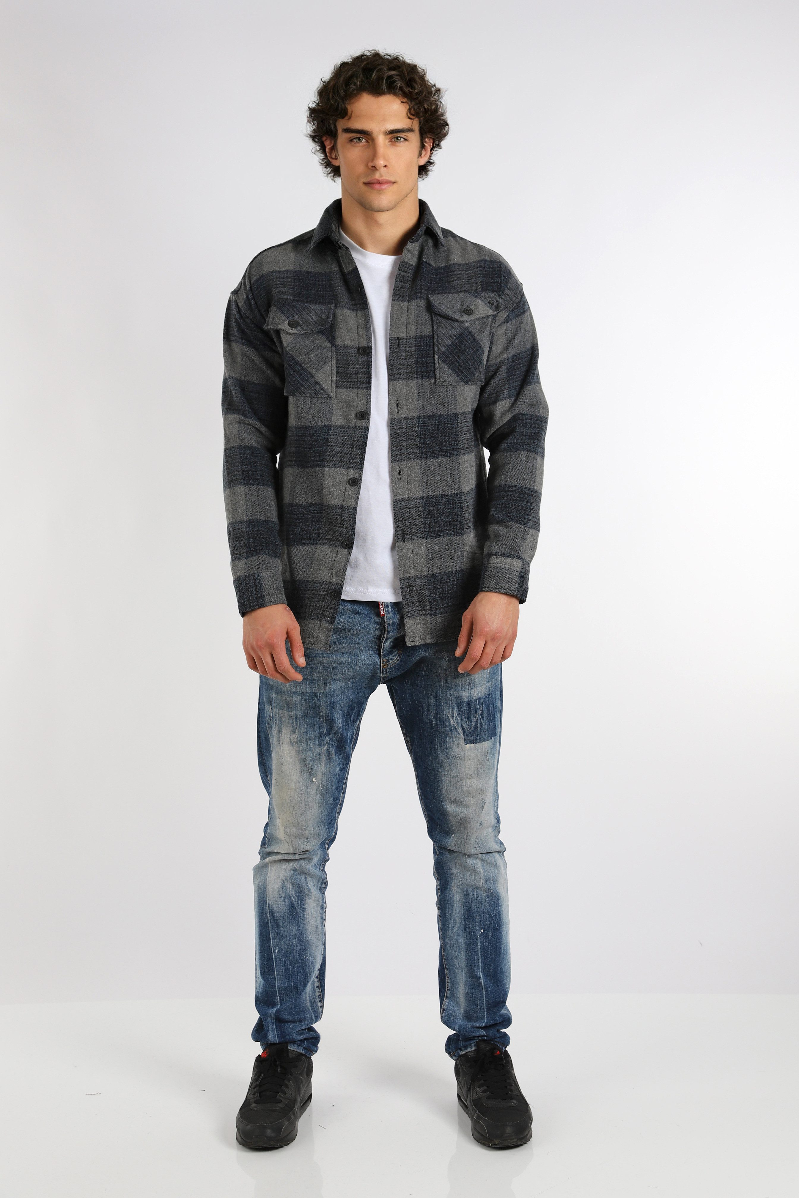 Megaman Jeans Flanellhemd Herren Holzfällerhemd Flanellhemd Kariert Freizeithemd Jacke