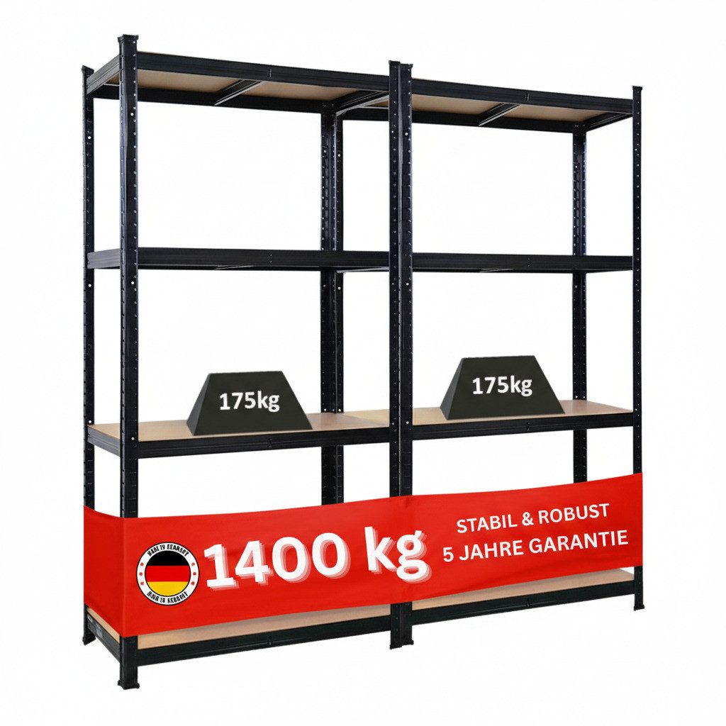 PROREGAL® Schwerlastregal MegaDeal Steckregal Kellerregal GORILLA mit 5 Fachböden Fachlast 175kg, Garagenregal Werkstattregal Lagerregal Lastenregal 875kg Gesamtlast