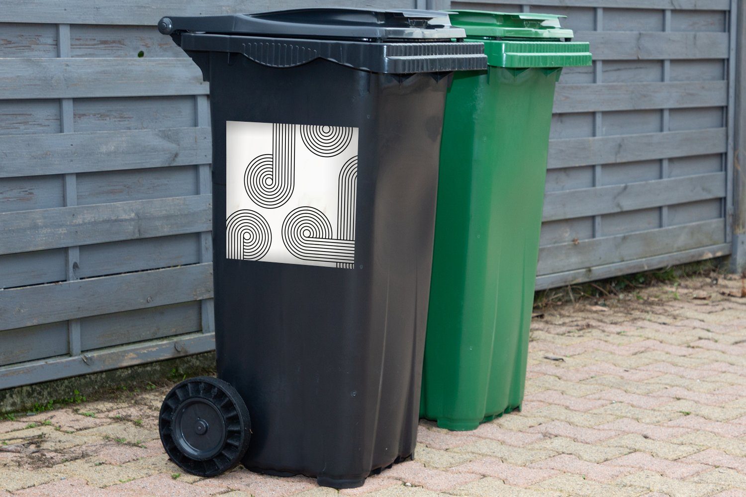 Abfalbehälter St), Container, (1 Abstrakt Mülltonne, - Schwarz - - MuchoWow Linien Grau Sticker, Mülleimer-aufkleber, Wandsticker