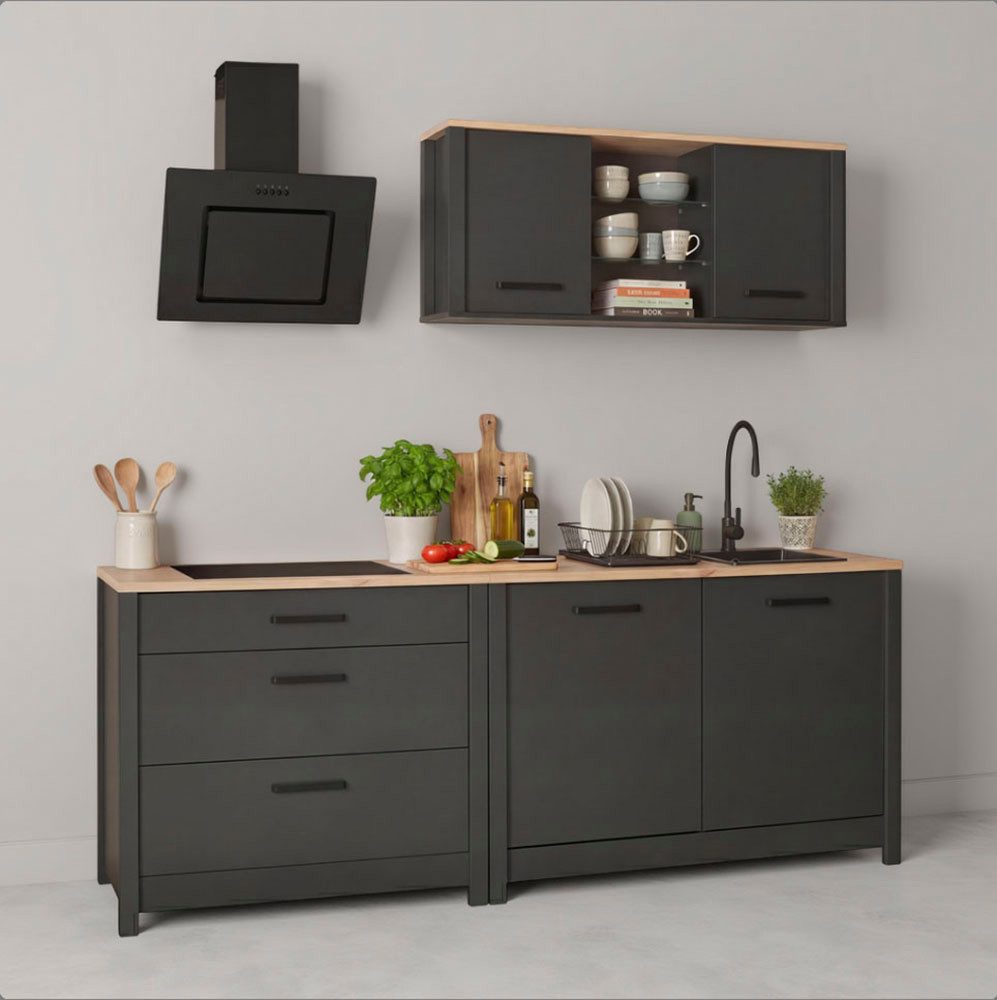 Inter Link Küchenzeile Pienza, Einbauküche, Küchenblock, Küchenmodul, Kompaktküche, Ohne E-Geräte, für Spüle/Spülmaschine, Kochfeld, B: 230 cm