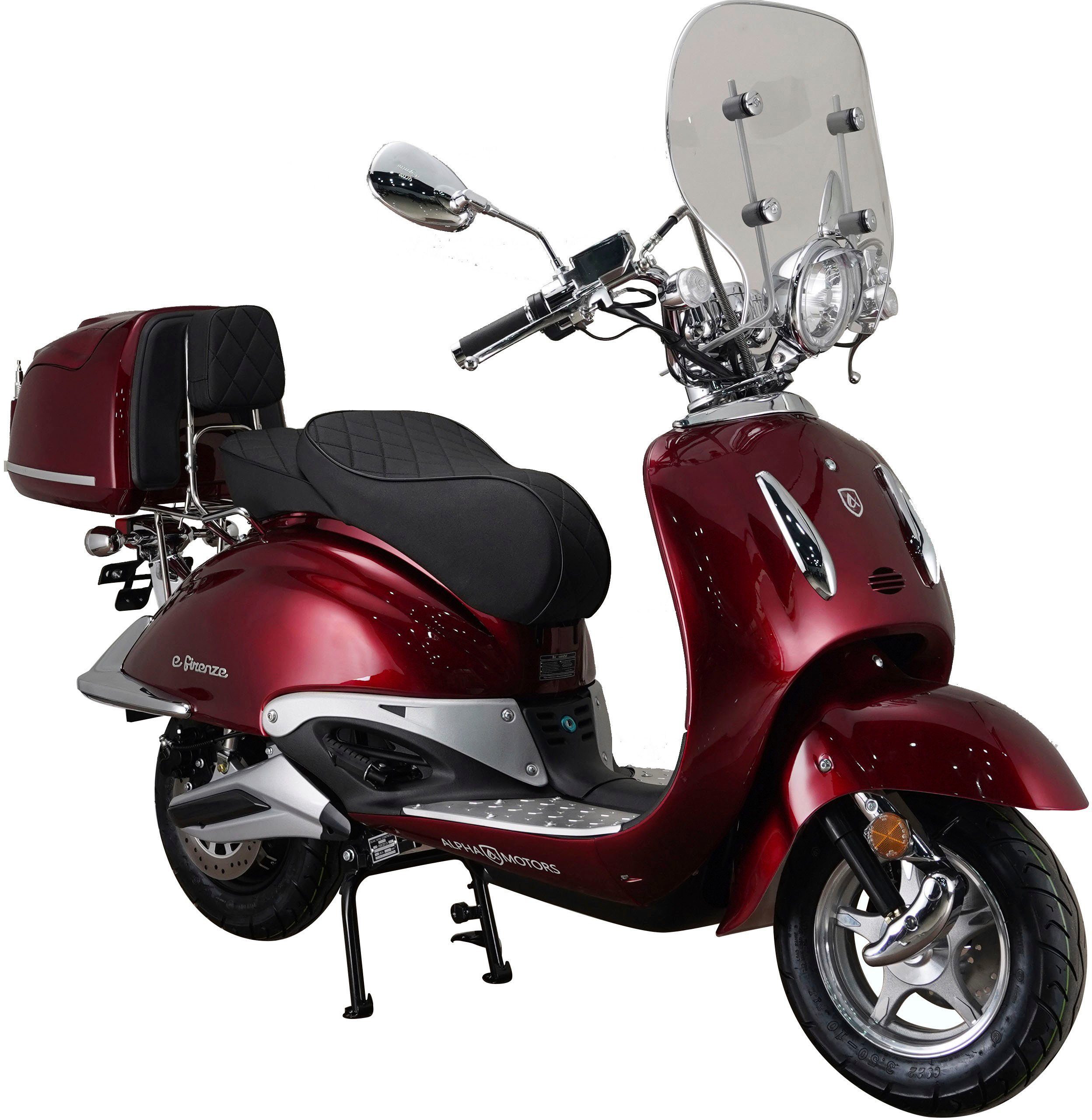 GreenStreet E-Motorroller e-Firenze, 2000 W, 45 km/h, inkl. 1 Akku, Topcase und Windschild weinrot