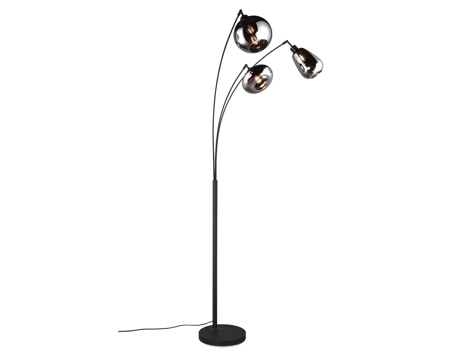 TRIO Leuchten LED Stehlampe, Dimmfunktion, LED wechselbar, Warmweiß, große Designer Leselampe dimmbar, schwarz, Kugel Rauchglas Höhe 200cm