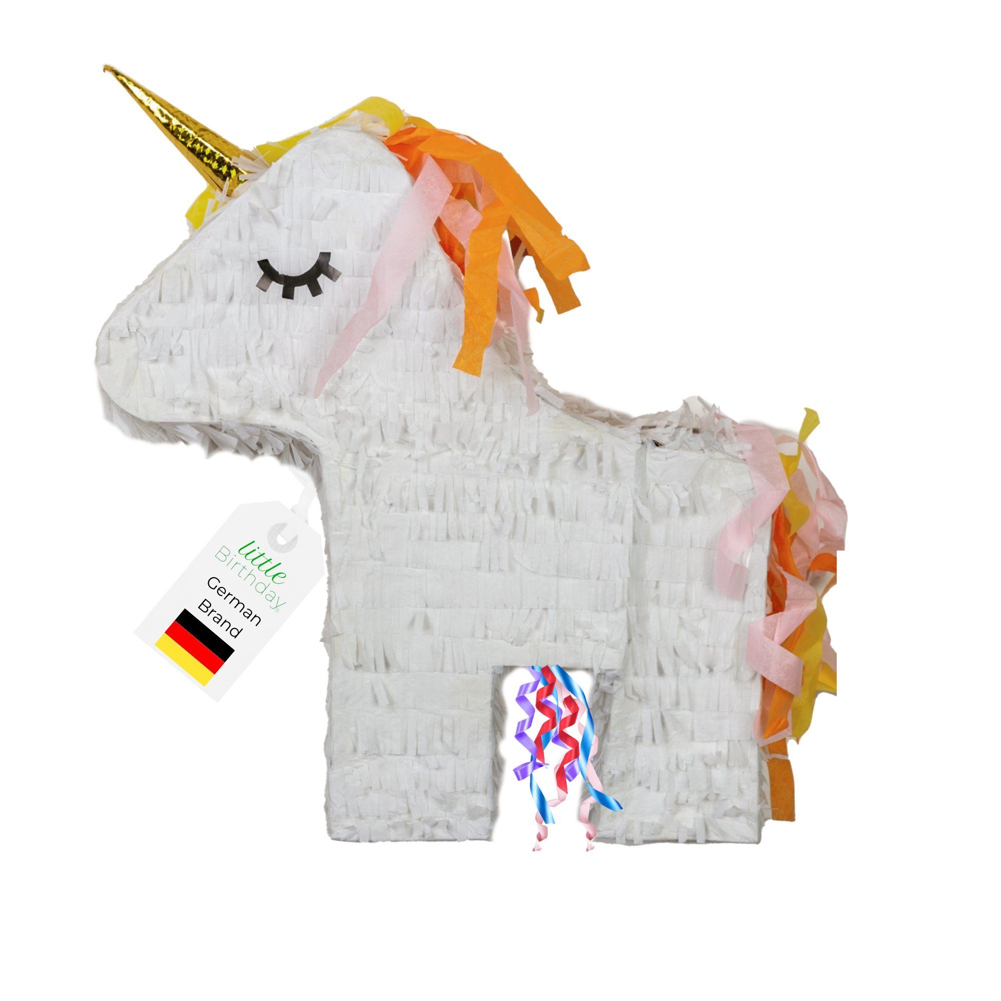 little Birthday Pinata little Birthday - 1x Einhorn Pinata, mit Schnüren, ohne Süßigkeiten, 39 x 43 x 10 cm, weiß