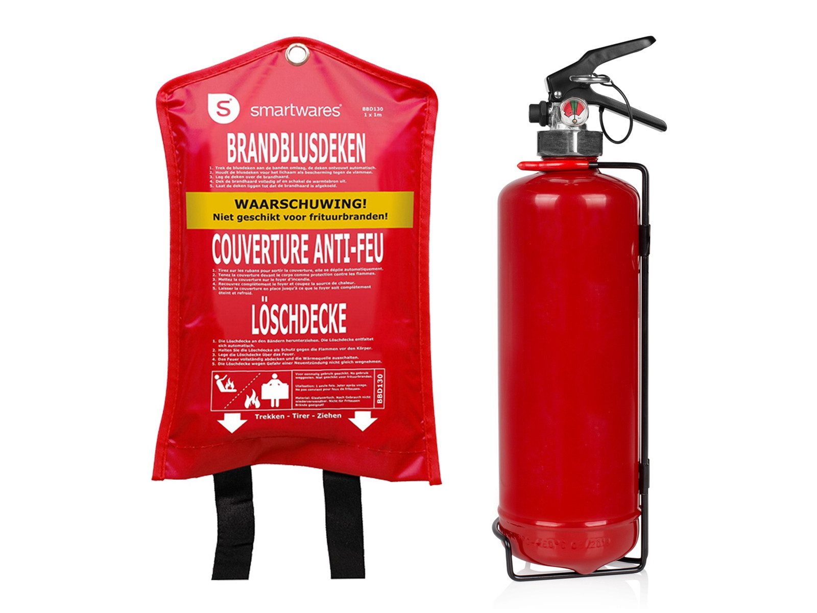 smartwares Schaum-Feuerlöscher, Schaum, Fettbrandlöscher im Set mit Löschdecke, DIN EN 3, Brandklassen A F