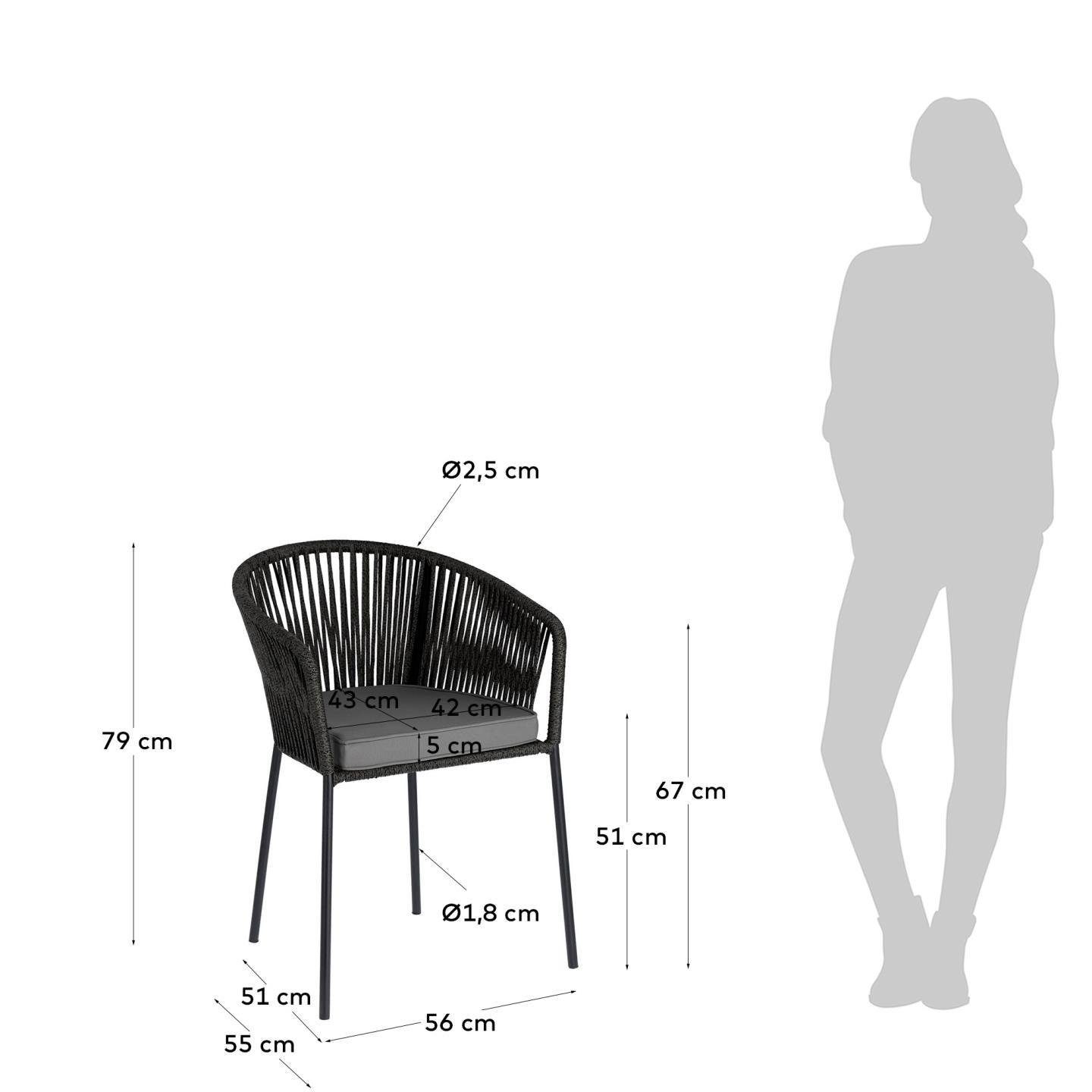 schwarz Gartenstuhl Stühle 55 cm Natur24 x 79 Set Yanet 56 x 4er