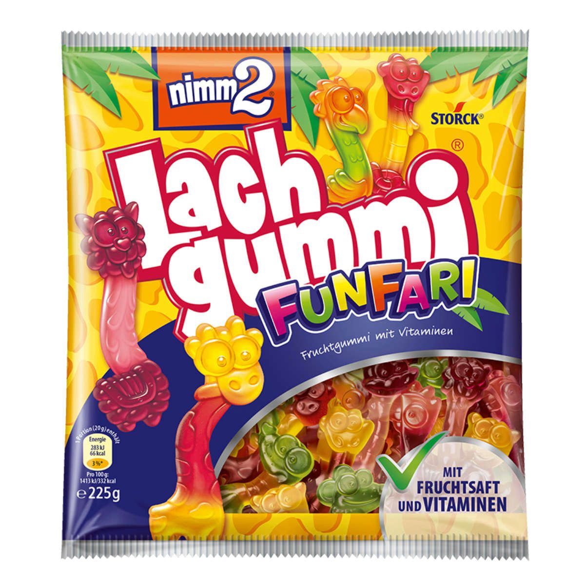 NIMM2 Süßigkeit, Storck Nimm2 Lachgummi Funfari mit Vitaminen und Fruchtsaft 225g