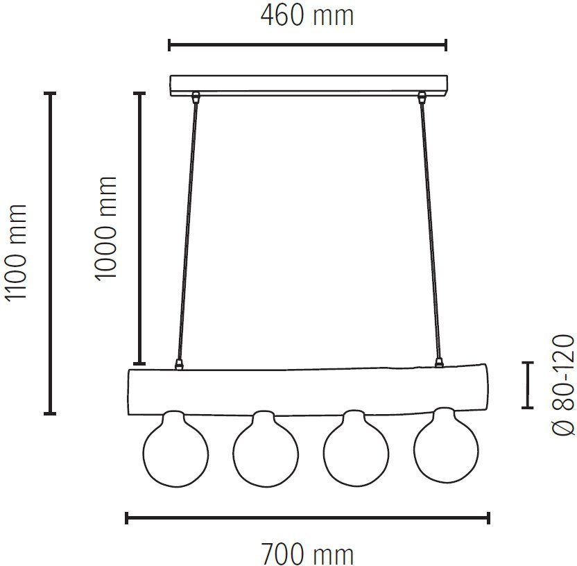 Ø Leuchtmittel SPOT cm 8-12 Light SIMPLE, TRABO aus massivem Hängeleuchte, Kiefernholz Pendelleuchte Holzbalken wechselbar,