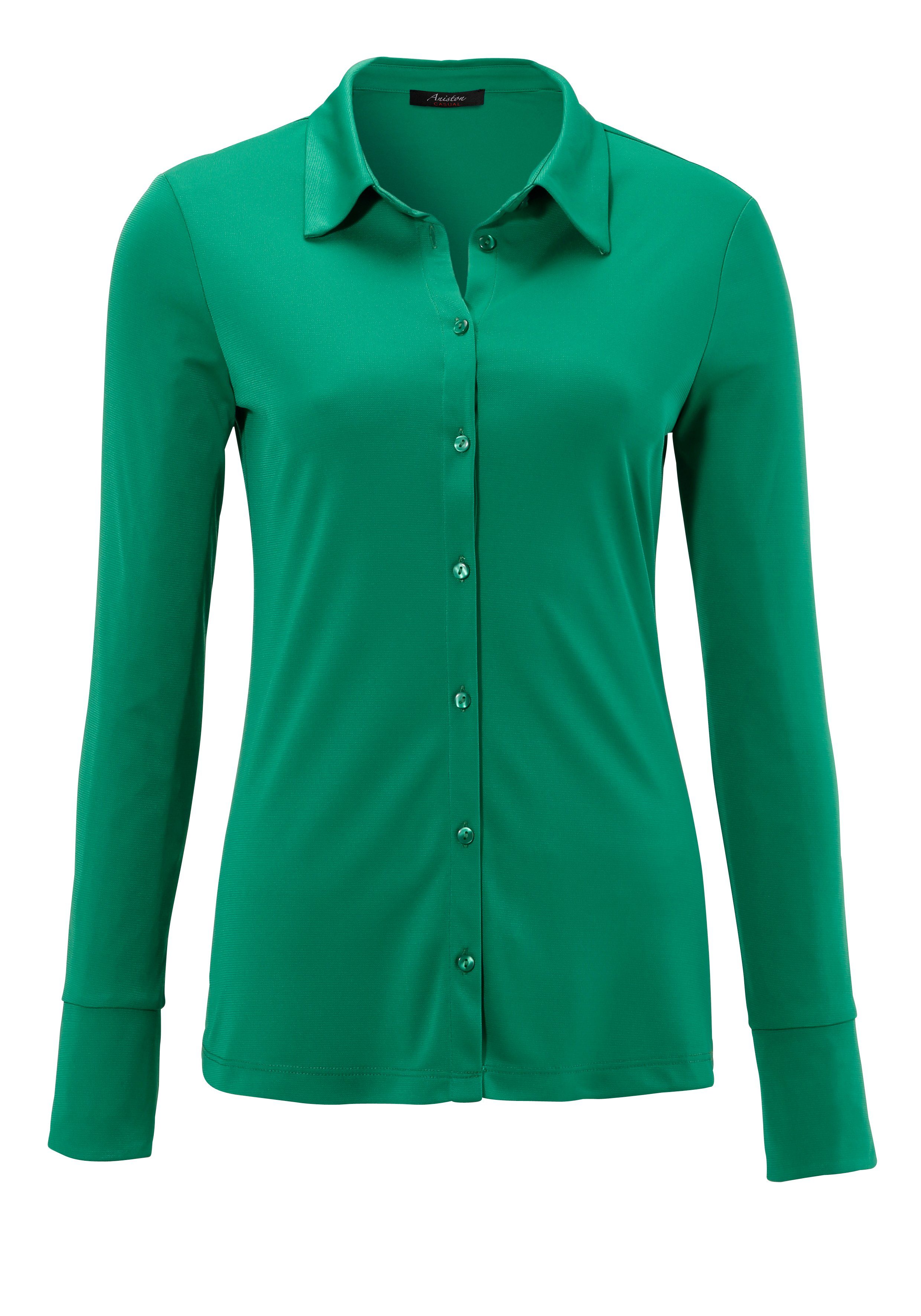 Aniston CASUAL Hemdbluse in strukturierter smaragd Jersey-Crepé-Qualität