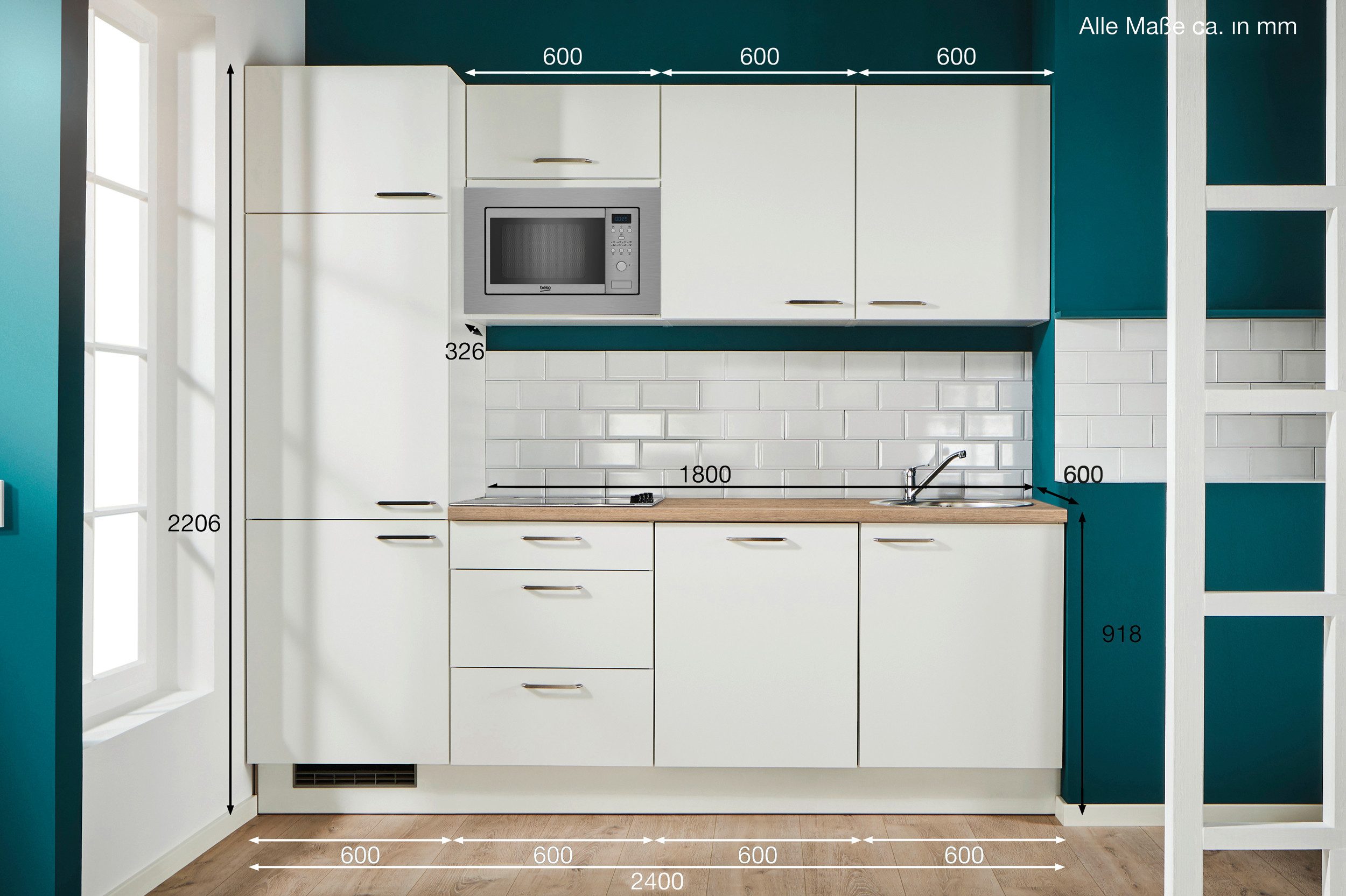 pino Küchenzeile Nizza, individuell anpassbar, gratis Küchenplanung mit Profis, (Breite 240cm), vormontiert, wahlw. mit E-Geräten, Preis inkl.Lieferung