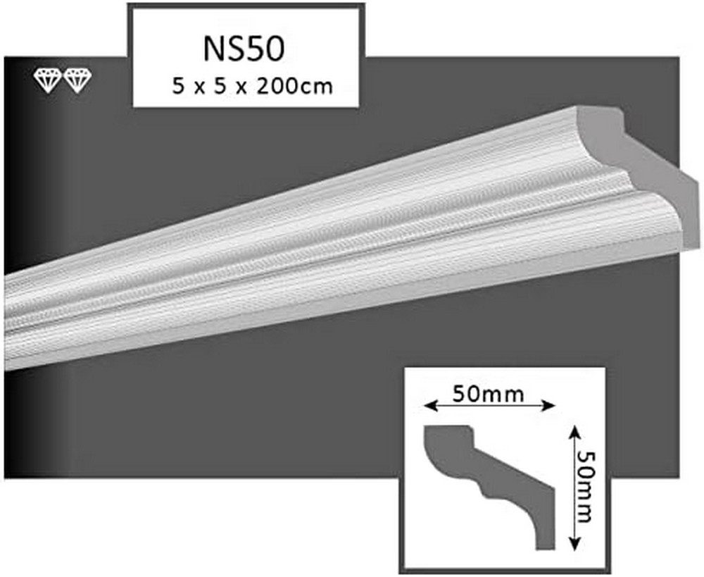 MDEKOR Deckenleiste Styropor-Leisten XPS Stuckleisten Abschlussleiste Weiss Deckenleisten, 100 Meter / 50 Leisten, 50-St.