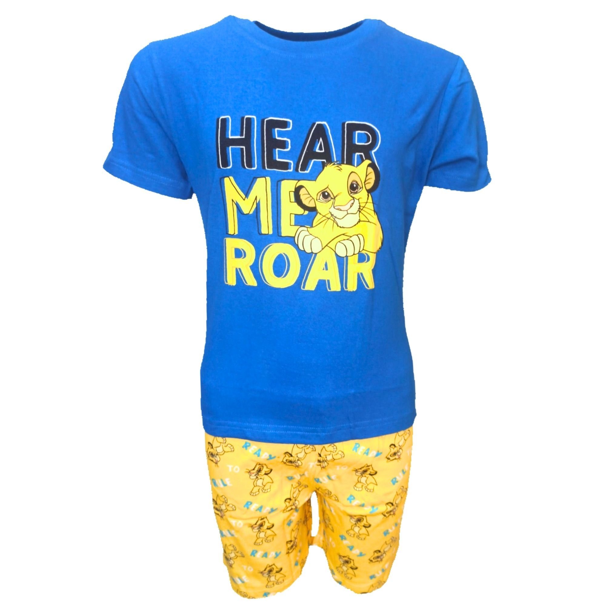 Disney The Lion King Schlafanzug Simba - HEAR ME ROAR (2 tlg) Pyjama Set kurzarm - Jungen Shorty Gr. 98-128 cm Blau-Gelb