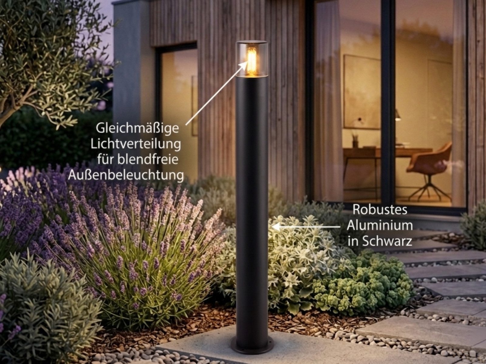 TRIO Leuchten LED Pollerleuchte aus Aluminium Schwarz, Höhe 80cm, LED wechselbar, Warmweiß, Wegeleuchten Garten Weg-Beleuchtung, Terrassenleuchten, Höhe 80cm