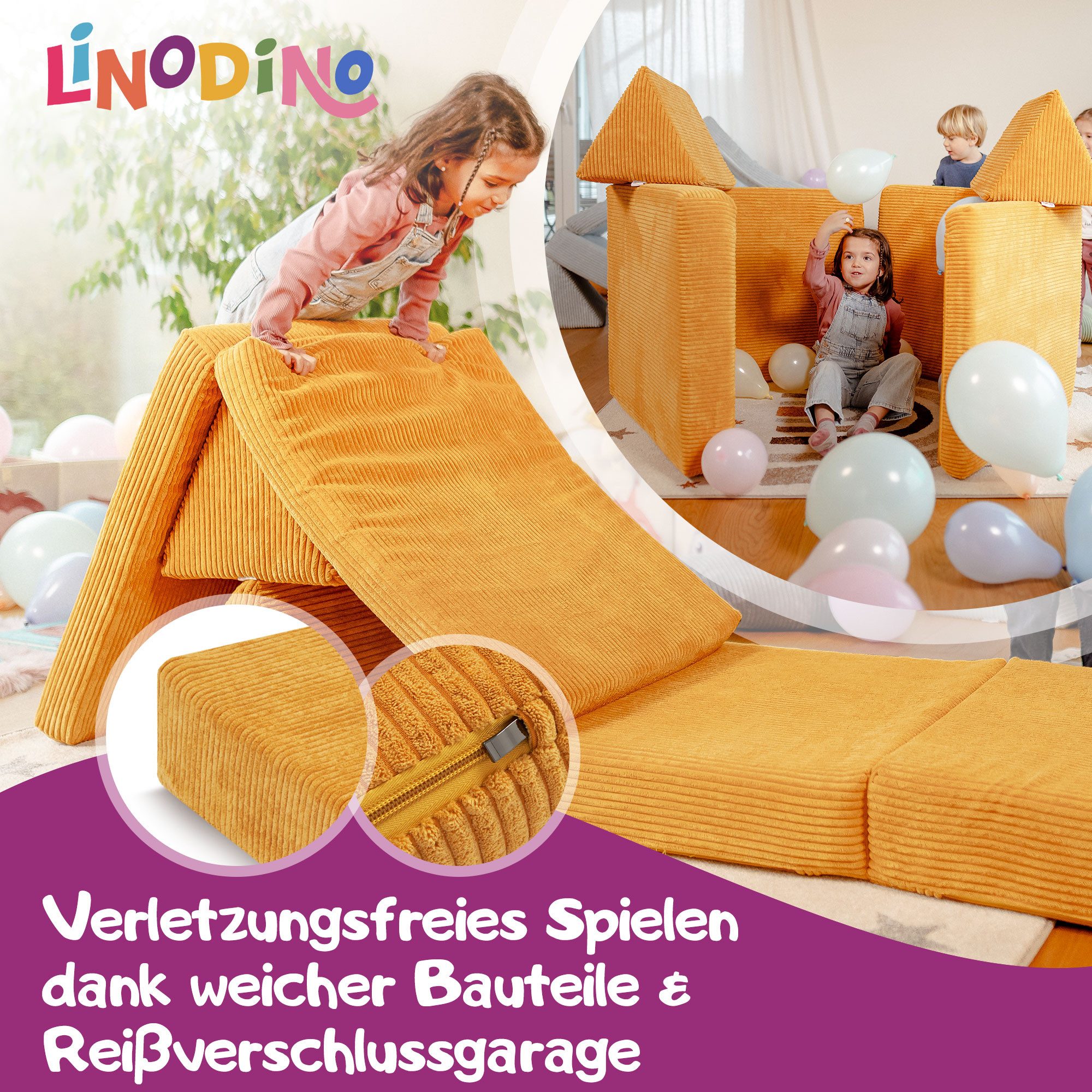 Linodino Kindersofa Spielsofa I aus Schaumstoff Bausteine I Spielcouch für Kinder, 3 Jahre Garantie