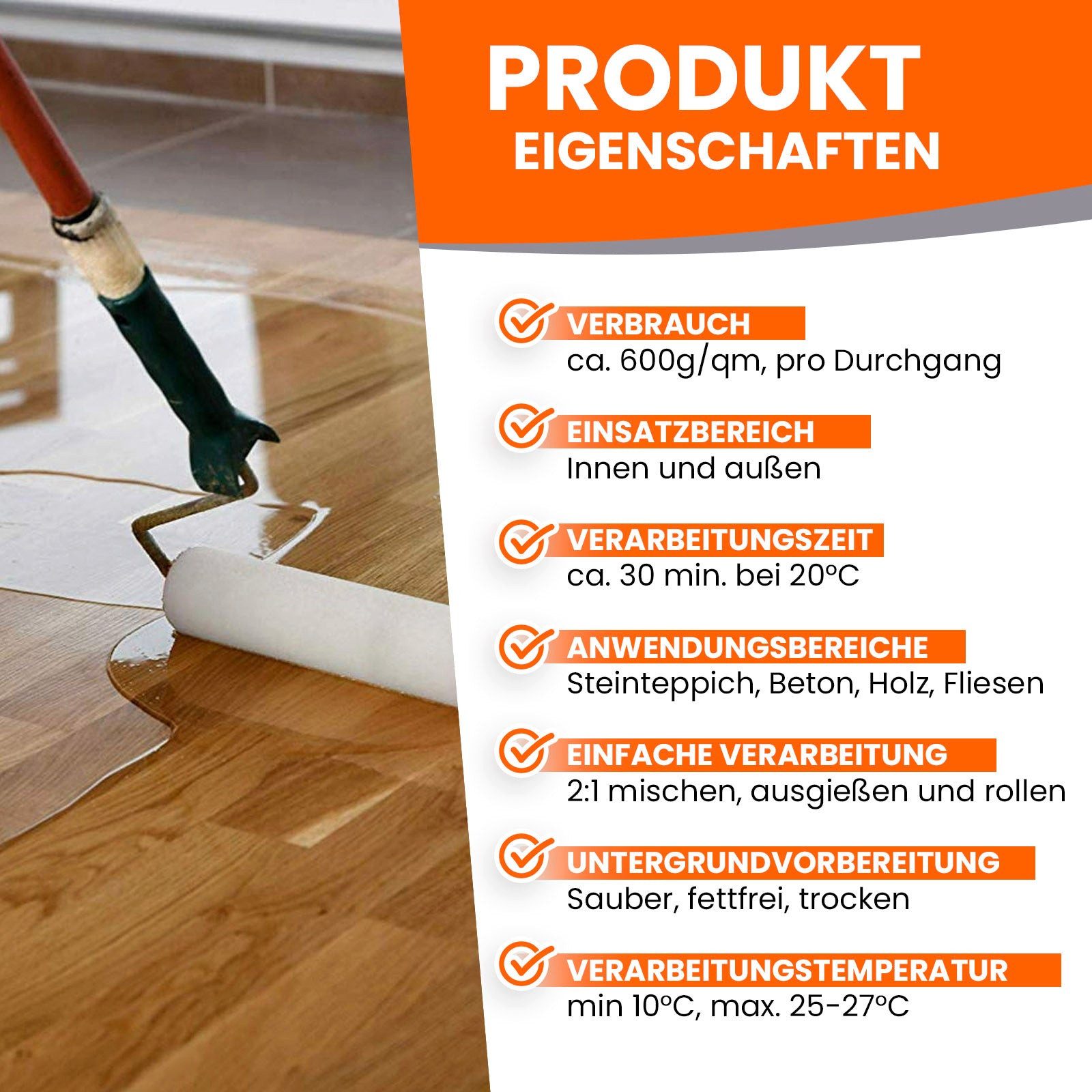 BEKATEQ Bodenversiegelung BK-630EP 2K Epoxidharz Steinteppich Versiegelung, Epoxidharz glasklar, entlüftet, UV-optimiert