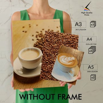 murimage® Poster murimage® Premium Poster Set OHNE Bilderrahmen 10 Poster (3x DINA3, 5x DINA4, 2x DINA5) Kaffee Cafe Americano Espresso Cappuccino »Fresh Coffee«