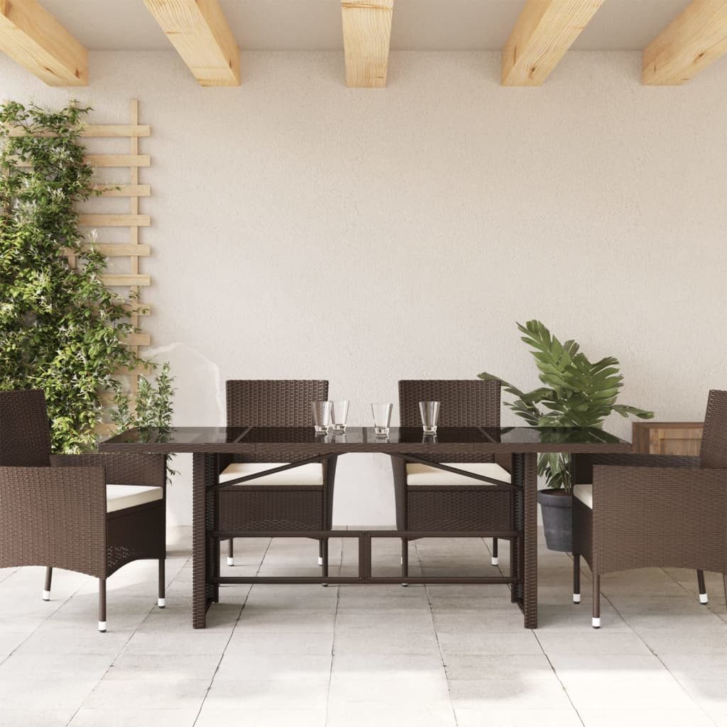vidaXL Gartentisch Gartentisch mit Glasplatte Braun 190x80x74 cm Poly Rattan (1-St)