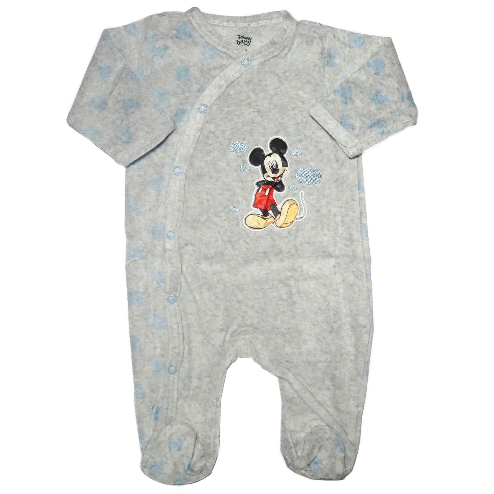 Disney Langarmwickelbody Disney Mickey Maus Baby Kleinkind Velour Strampler Einteiler Gr. 62 bis 92 Grau