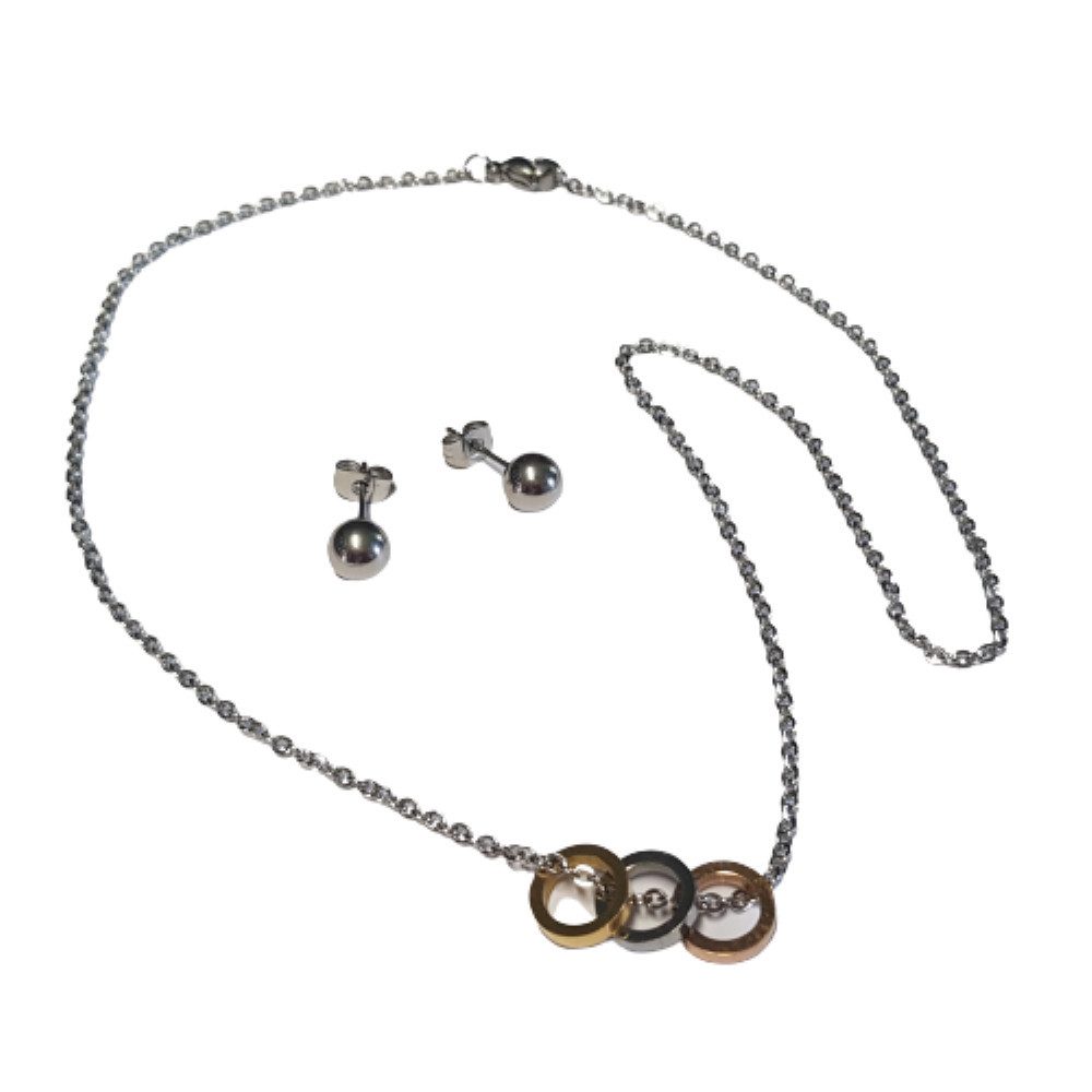 BUNGSA Schmuckset Schmuckset Kreise tricolor silber aus Edelstahl Damen (1-tlg), Geschenkset Damen