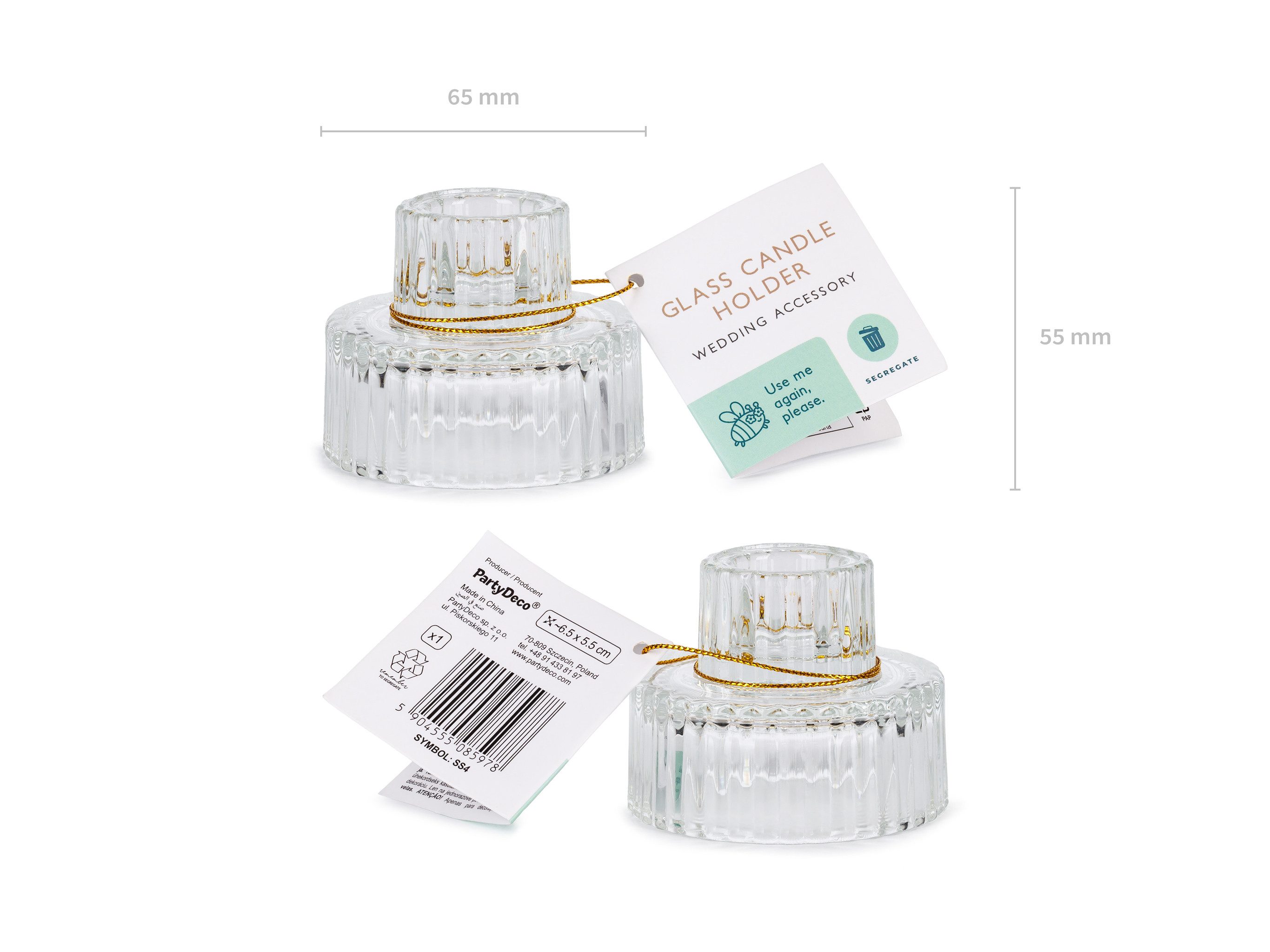 partydeco Teelichthalter, Kerzenhalter 4er Set 6,5x5,5cm Glas transparent 2-in-1 Design