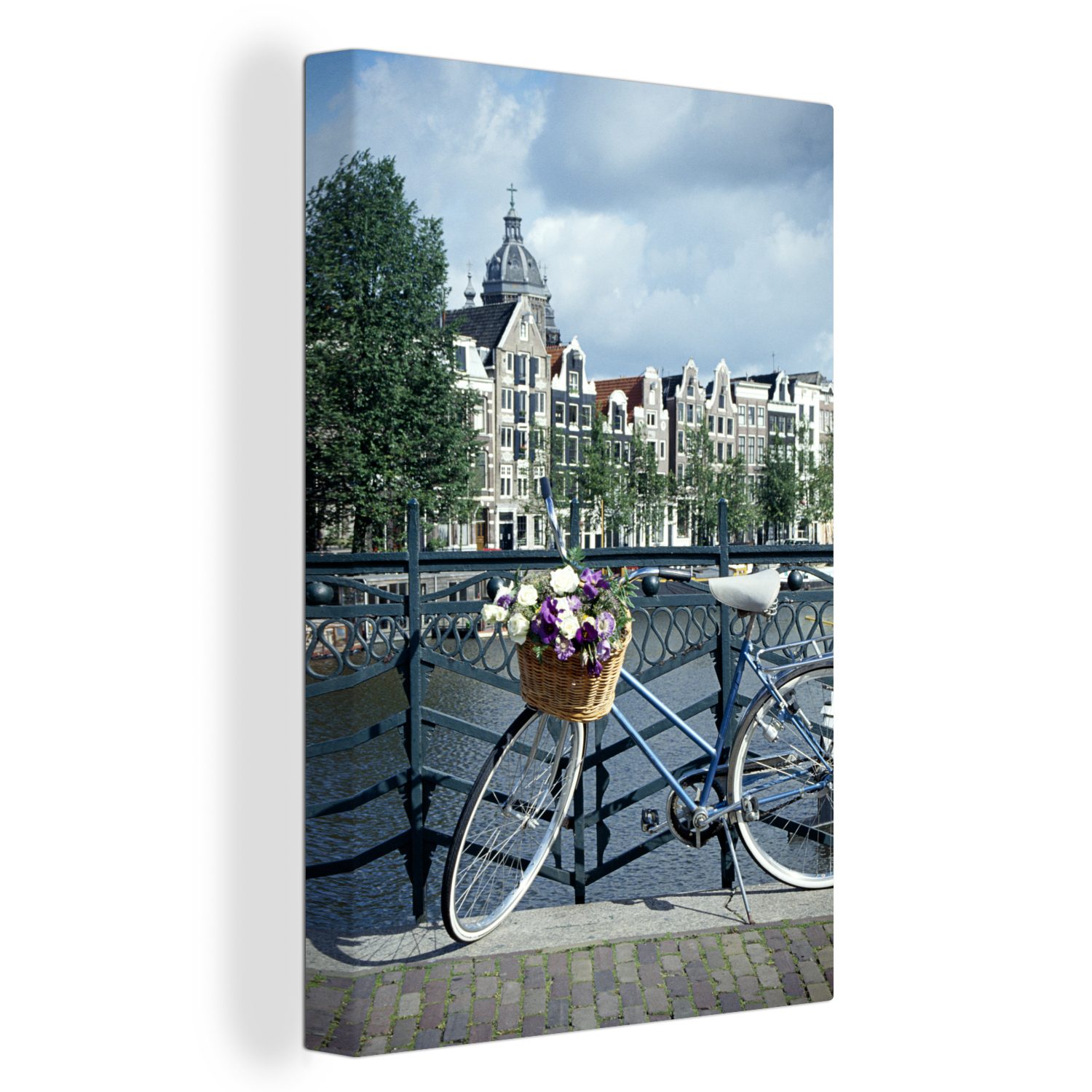 OneMillionCanvasses® Leinwandbild Amsterdam - Fahrrad - Brücke, (1 St), Leinwandbild fertig bespannt inkl. Zackenaufhänger, Gemälde, 20x30 cm
