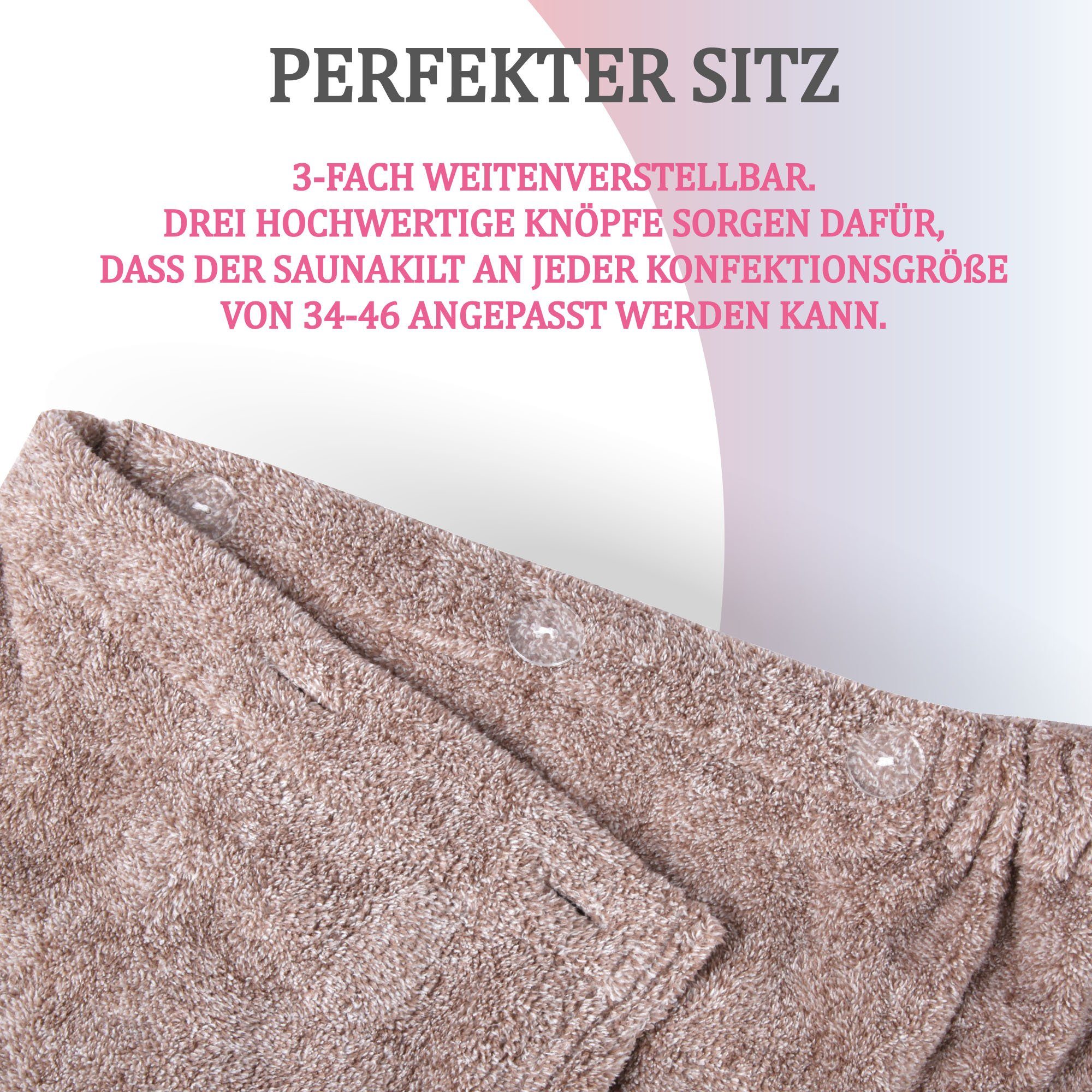 Bestlivings Saunatuch Damen 80x145cm, (1-St), Sauna Kilt "Flauschig" Saunahandtuch mit Gummizug und Knopfverschluss