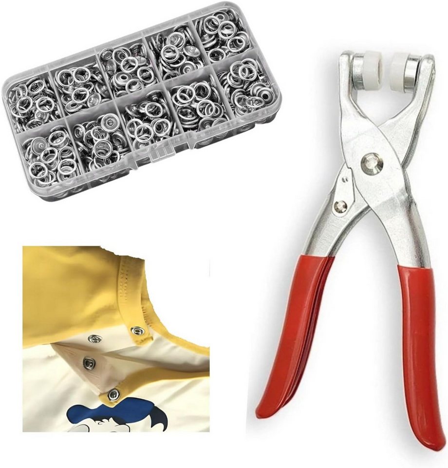 FELIXLEO Revolverlochzange 100 Sätze Metalldruckknöpfe mit Zange Werkzeugset Silber 9,5mm DIY