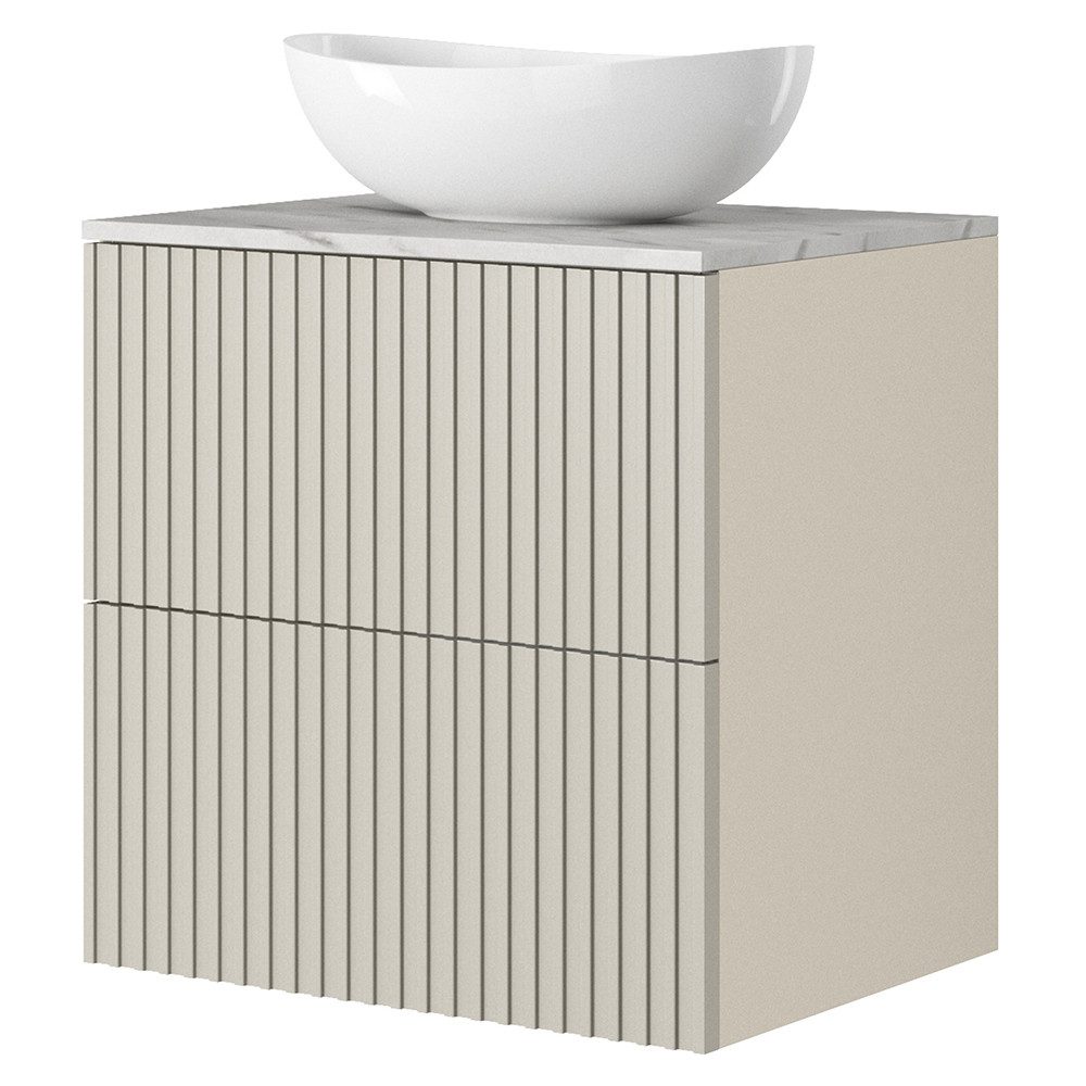 Lomadox Waschtisch NAVASOTA-141, 60 cm breit in kaschmir, marmorierte Platte, gerillte Front