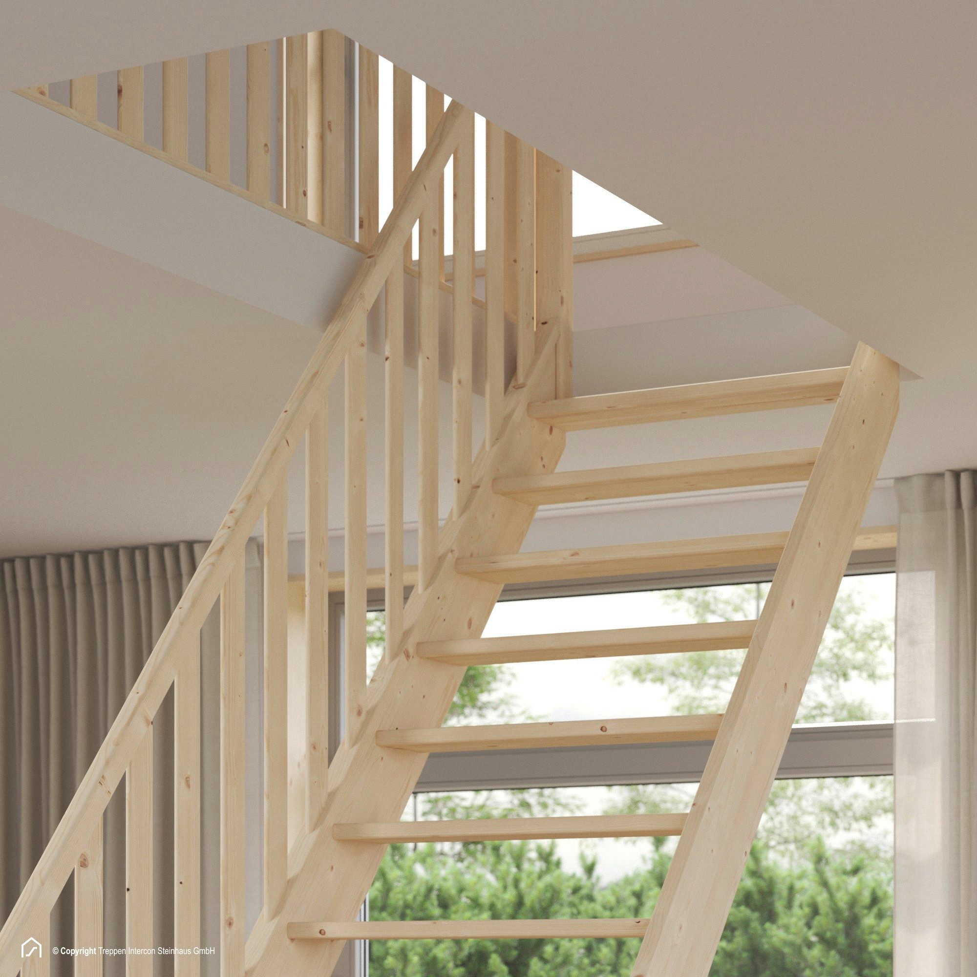 Treppen Intercon Raumspartreppe Casablanca gerade, 60 oder 80 cm Stufenbreite, für Geschosshöhen bis 280,00 cm, Stufen offene oder geschlossene Stufen, Durchgehende Wangen