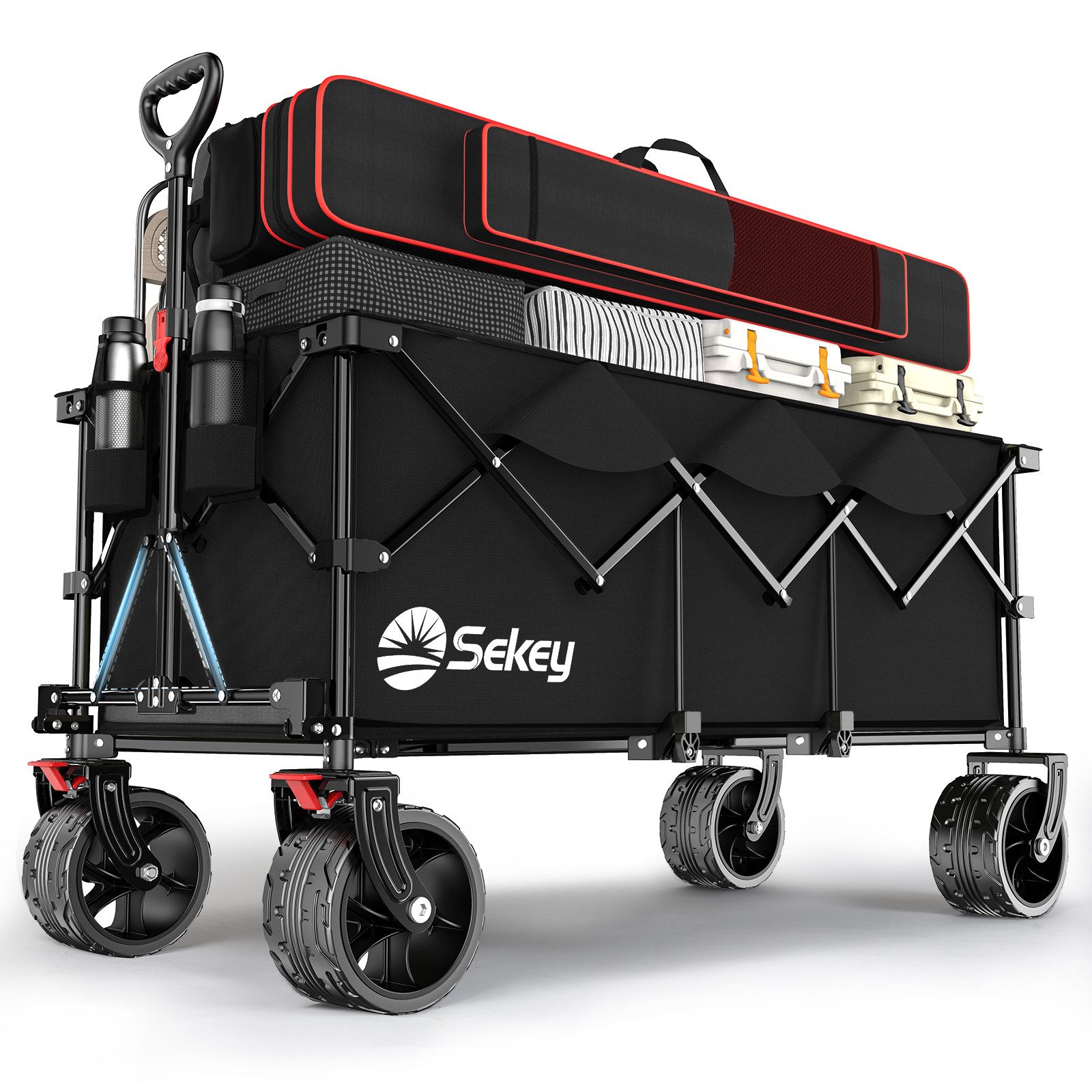 Sekey Bollerwagen Faltbar Handwagen Klappbar Transportwagen XXXL Superlang, 300L, 200KG, Alle-Terrain Reifen, Ultrakompakt Faltbar & mit Bremsen