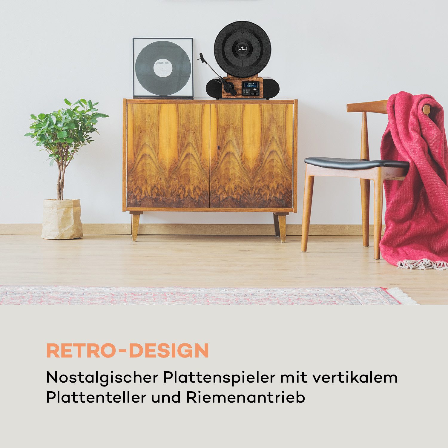 Auna Verticalo SE DAB Plattenspieler (Bluetooth, nostalgischer Plattenspieler mit vertikalem Plattenteller)