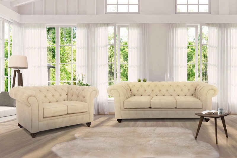 Home affaire Chesterfield-Sofa Duc 3-Sitzer, hochwertige Knopfheftung im Rücken, Samtoptik mit changierender Optik