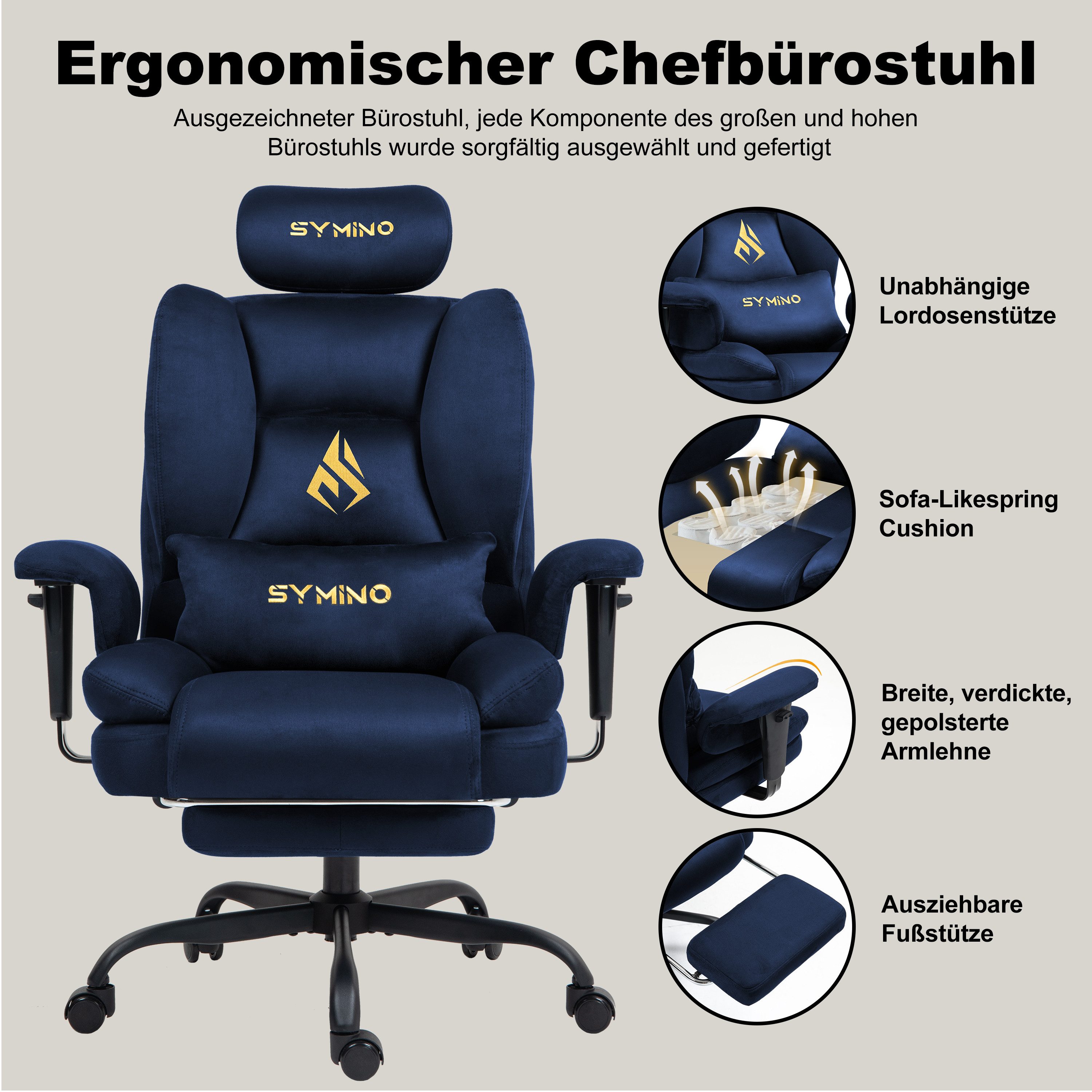 symino Stuhl Ergonomischer Sofa-Gaming-Stuhl, Verstellbarer Gamer-Stuhl, mit Hochwertigem Kunstpelzbezug für Ultimativen Komfort – Bild 3 von 5