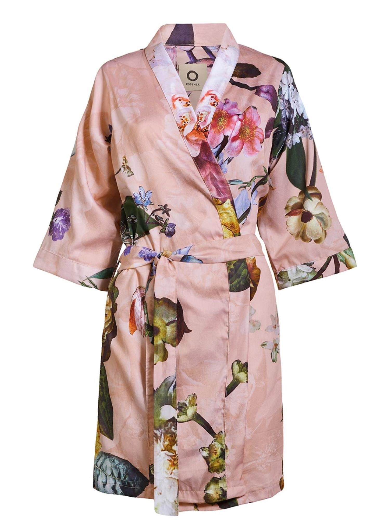 Essenza Kimono Kimono-Kragen, Kurzform, mit Blumenprint wunderschönem Fleur, Baumwolle, Gürtel, Rose