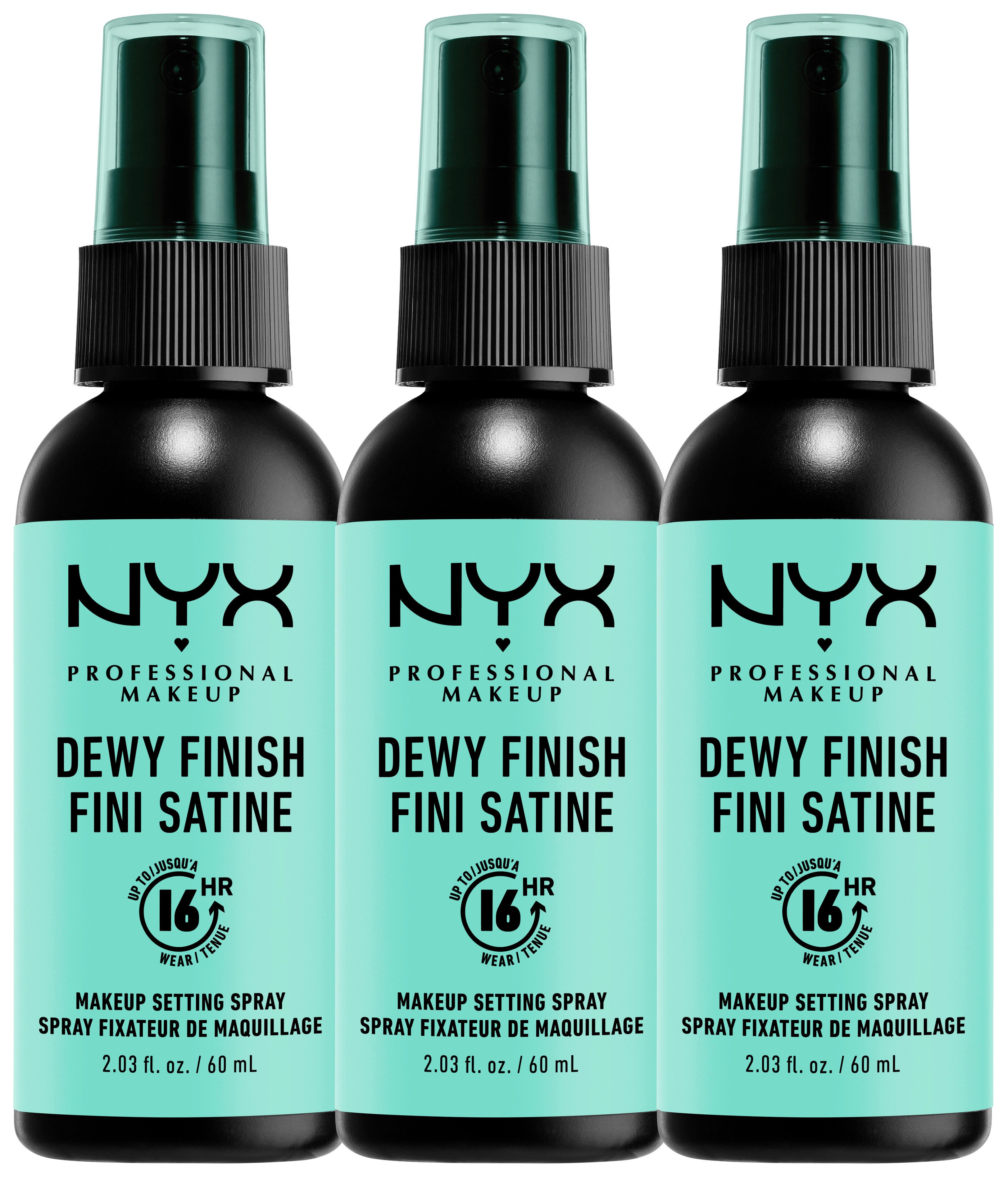 NYX PROFESSIONAL MAKEUP Fixierspray MAKE UP SETTING SPRAY DEWY FINISH, 3er Set, für ein langhaltendes Makeup-Finish
