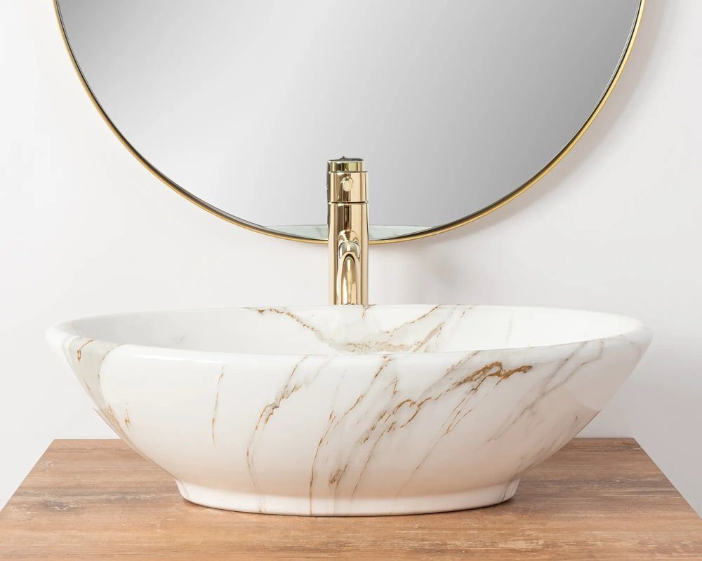 wohnwerk.idee Aufsatzwaschbecken Waschbecken Marmor Optik 53x33cm günstig online kaufen