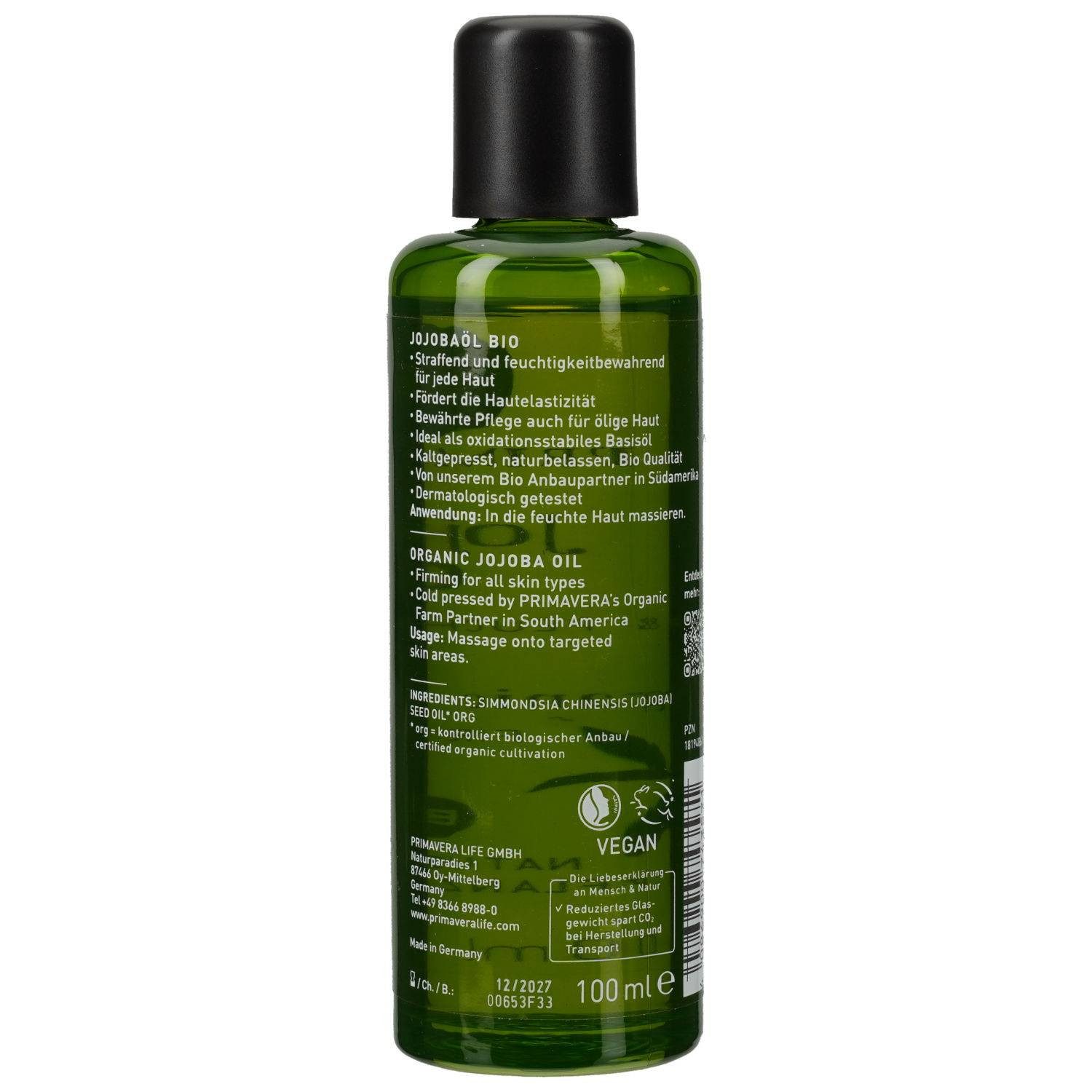 Primavera Körperöl JOJOBA ÖL Bio 100ml PZN 18194861
